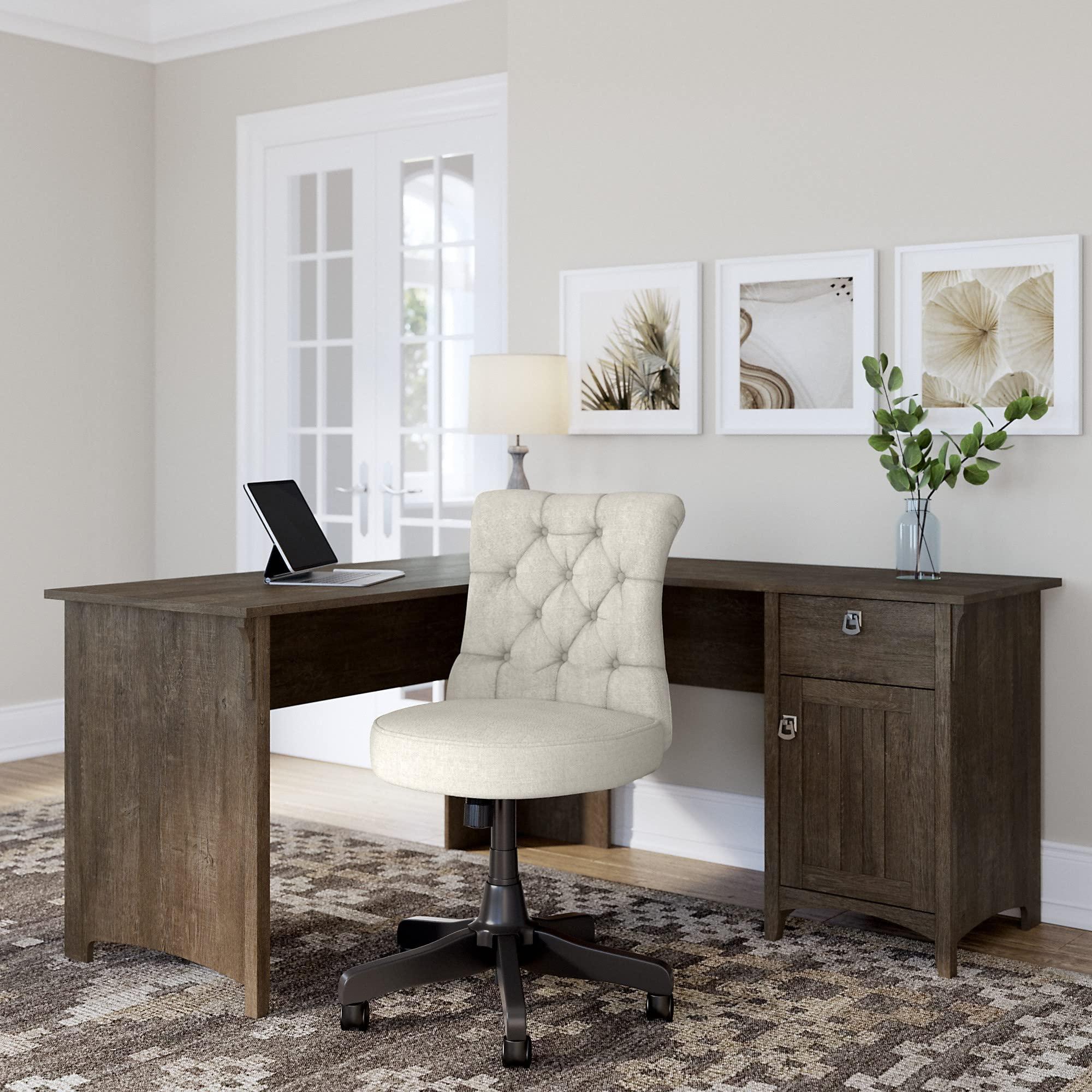 Bush Furniture Bush Furniture Salinas 60W L Shaped Desk with Mid Back Tufted Office Chair in Ash Brown