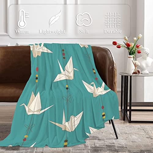 BaoNews BaoNews Indigoblue Japanese Paper S Soft Throw Blanket,White Century Origami Bird Warm Lightweight Blanket Washable Bed Throws for Adult Sofa Bed Bedroom Living Room Dorm Room,200X150cm