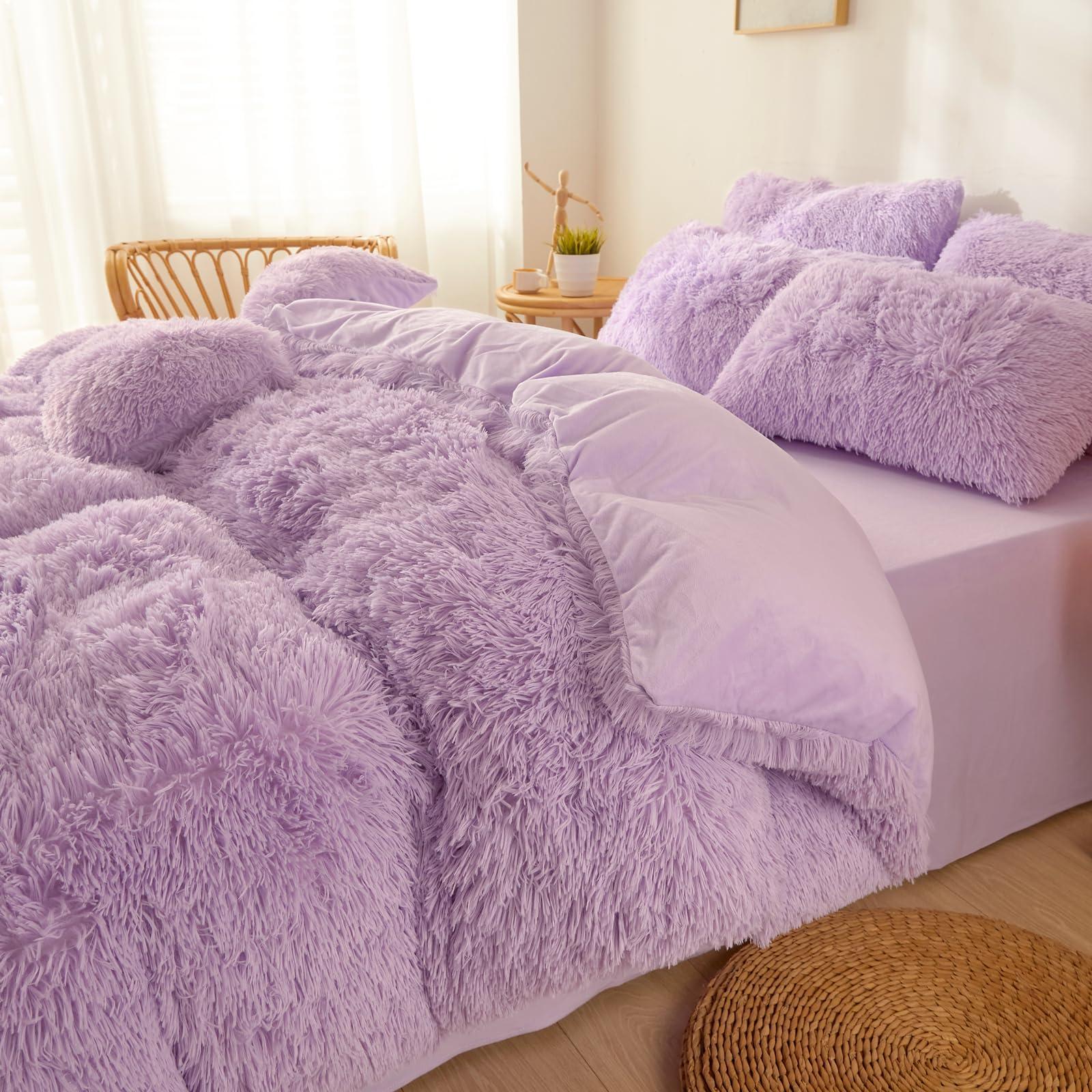 FOPPA FOPPA Lilac Comforter Cover Set King - Ultra Soft Fluffy Bedding Sets 3 Pieces (1 Duvet Cover + 2 Pillow Cases) Pink Bed Set