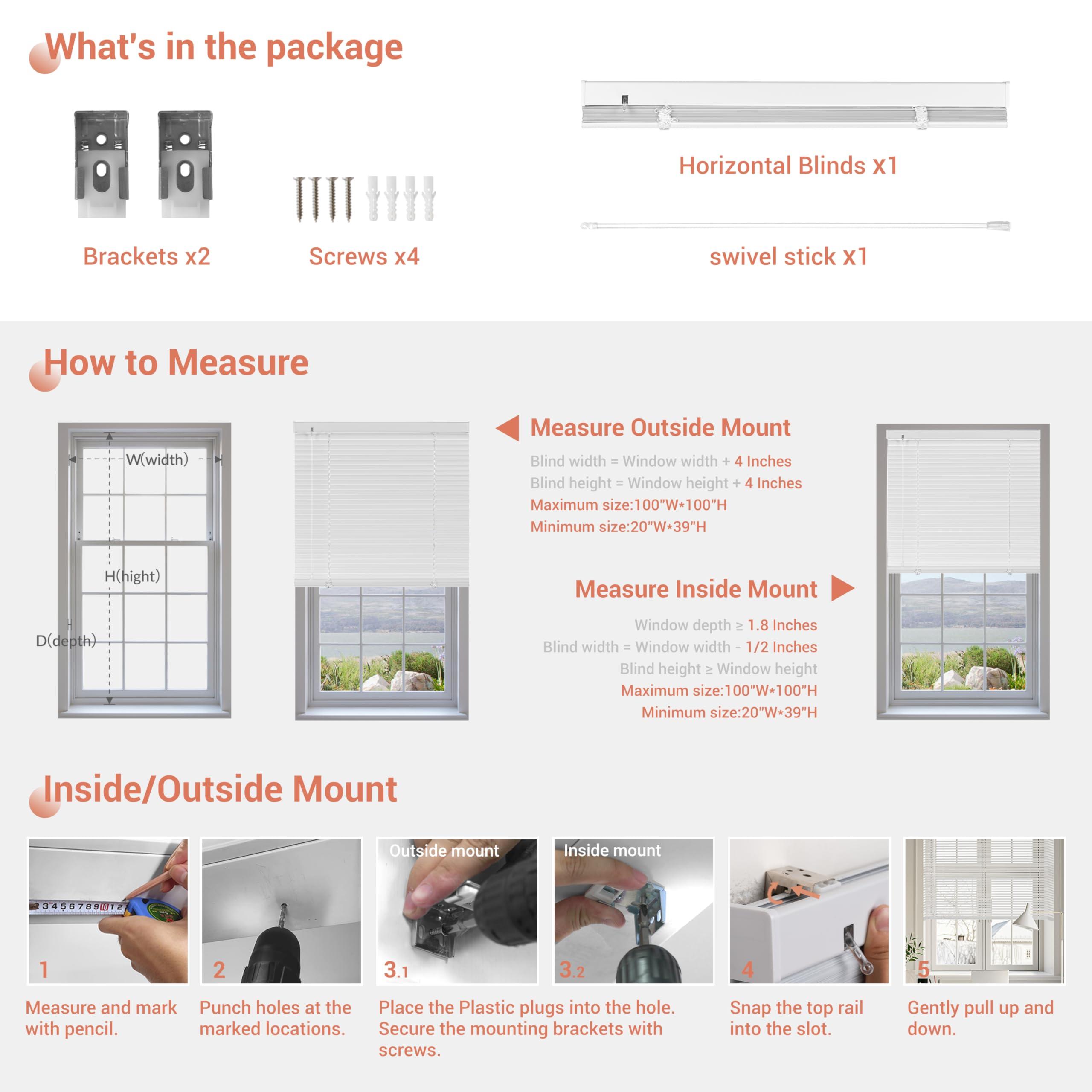 HOTSOON HOTSOON Aluminum Mini Blinds 1 Inch Metal Slat Darkening Venetian Blind New Horizontal Window Blinds Anti-UV Waterproof Venetian Blind for Office Home Windows, Smoky Gray, 38" W x 64" H