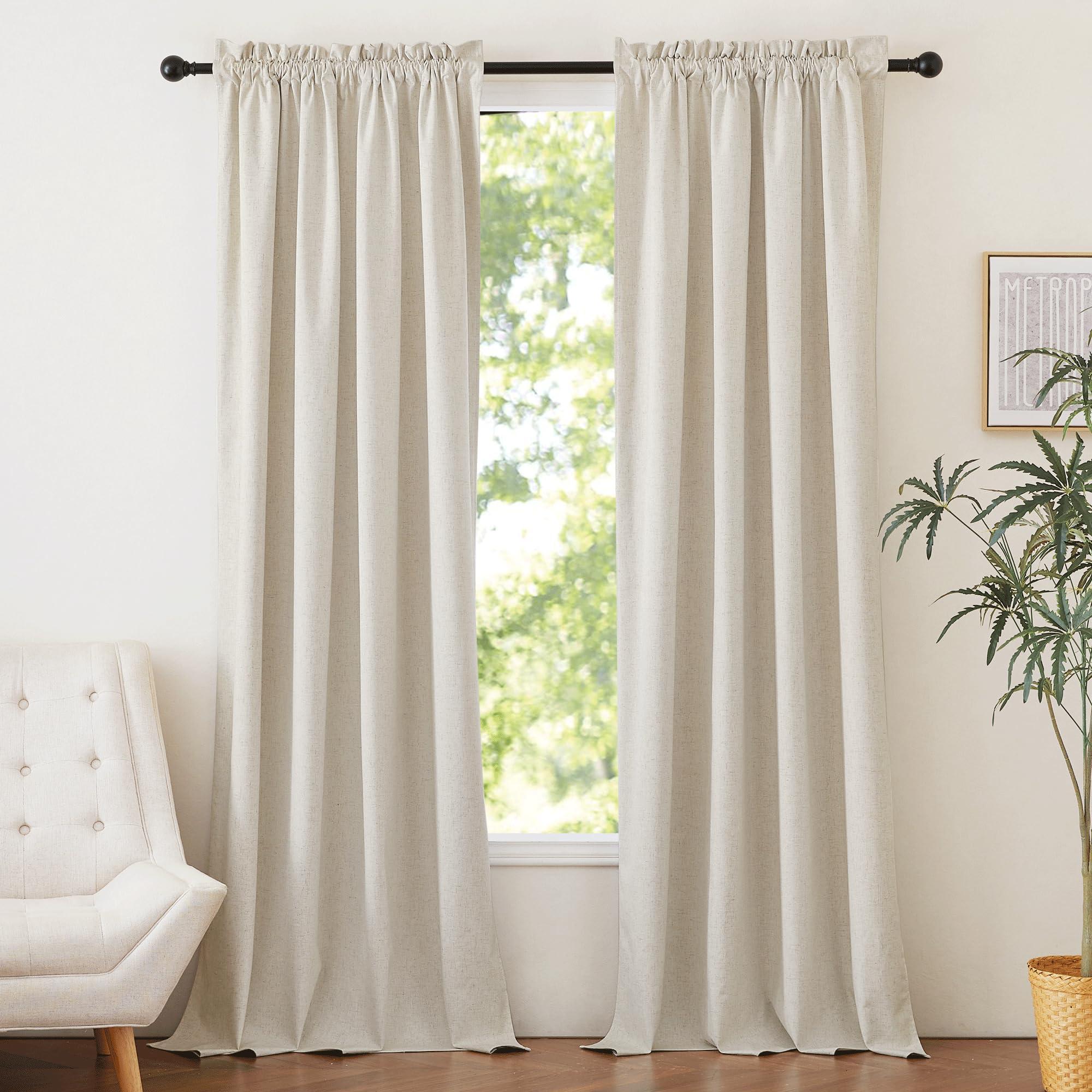 NICETOWN NICETOWN Natural 100% Blackout Linen Curtains 84 inches Long Burg 2 Panels Set for Bedroom, 52" Wide, Farmhouse Thick Completely Blackout Window Treatment Thermal Insulated Drapes for Living Room