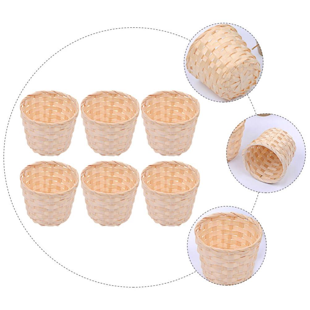 DEARMAMY DEARMAMY Mini Woven Basket 12Pcs Miniature Flower Basket Dollhouse Picnic Basket Tiny Party Favor Desktop Storage Container Farmhouse Decor