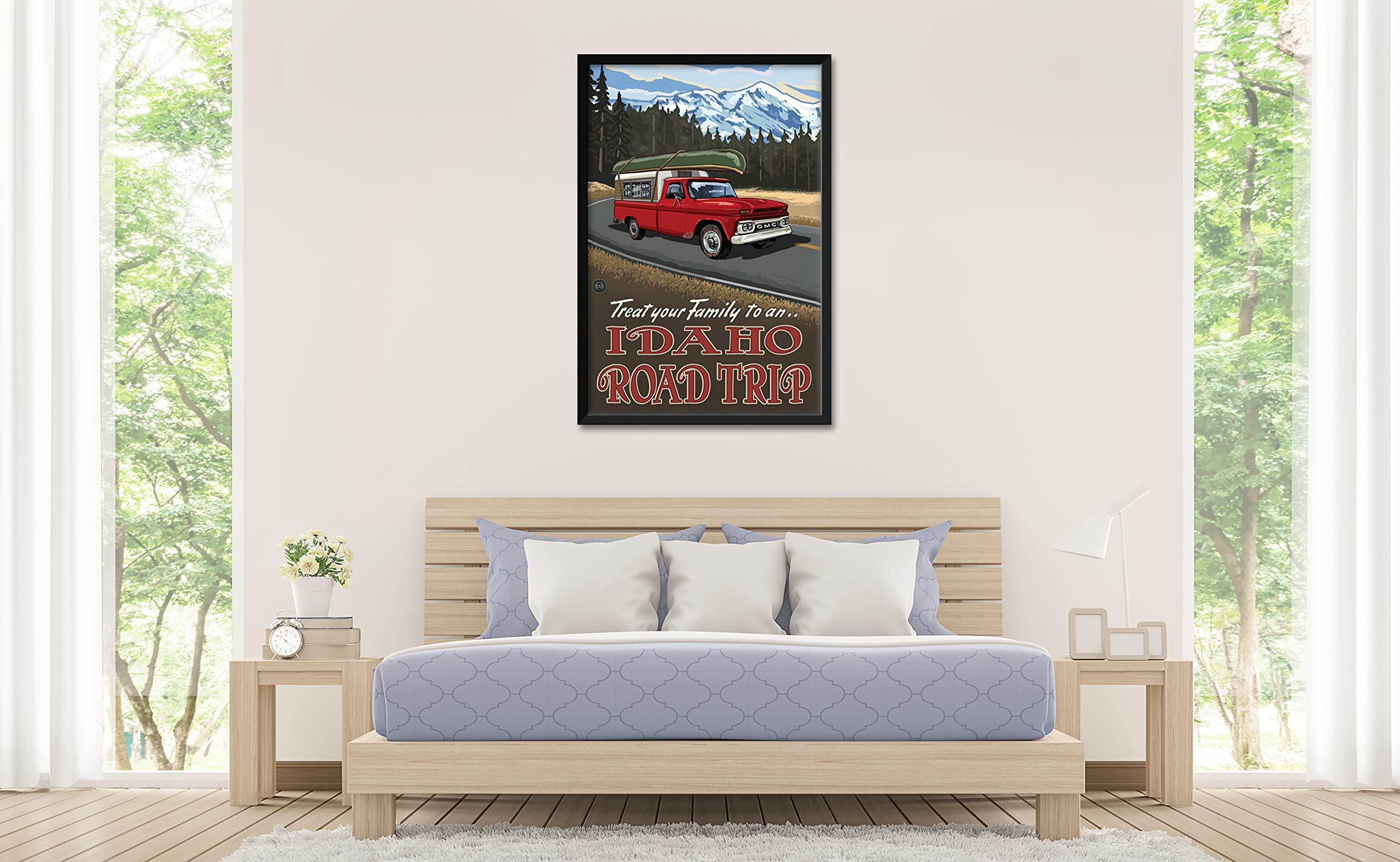 Art of Place Idaho Pickup Road Trip Snow Professionally Framed Art Print from Travel Artwork by Artist Paul A. Lanquist Framed Art Size: 32\" x 47\"