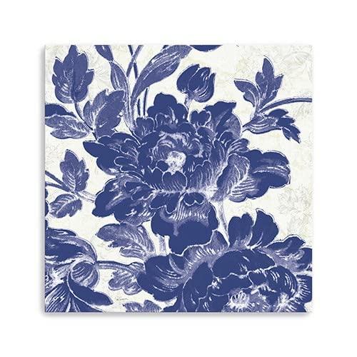 HomeRoots 30\" Blue Toile Roses Canvas Wall Art