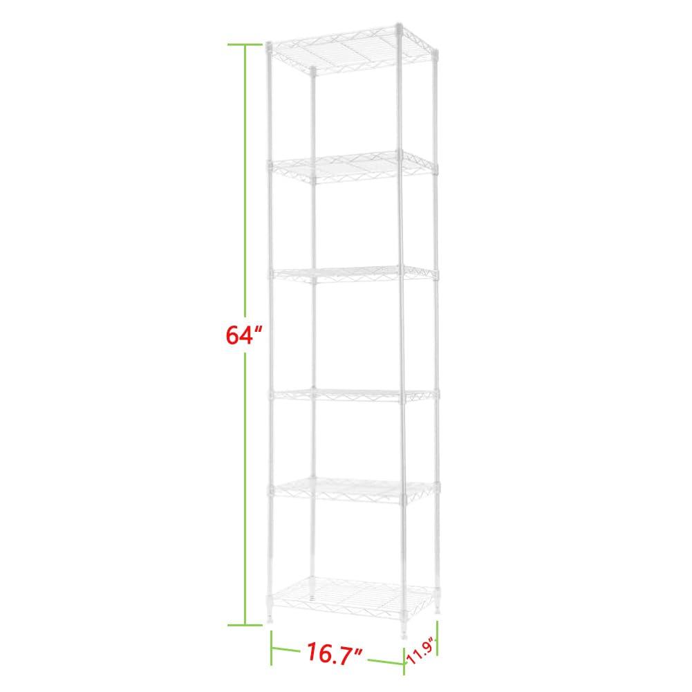 REGILLER REGILLER 6 Wire Shelving Steel Storage Rack Adjustable Unit Shelves for Laundry Bathroom Kitchen Pantry Closet (16.7L x 11.9W x 64H, White)