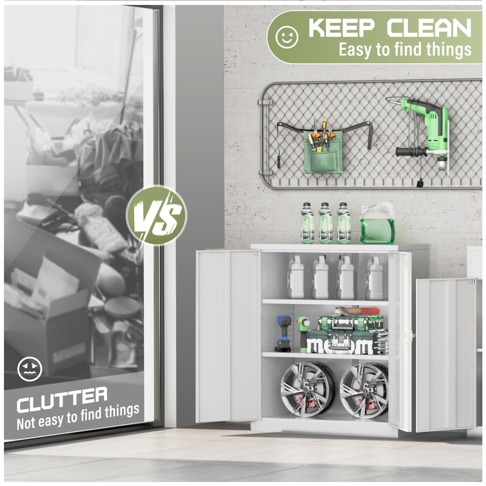 Crownland Crownland 36 Metal Storage Cabinet, Lockable Garage Storage Cabinets, Office File Cabinet with Adjustable Shelves for Garage, Home Office, Classroom, Pantry, File(White-Narrow Size)