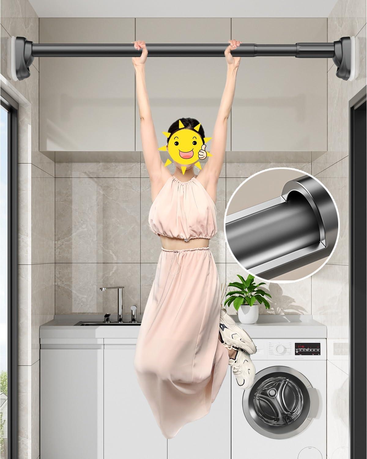 HomeLoft Basics Tension Shower Curtain Rod, 40 50 70 110 160 210 260 310 360 410cm Stainless Steel Anti-Slip Adjustable Curtain Rods Bathroom Rod, No Drilling, for Bathroom, Closet, Window, Room Divider(Gray,360-450c