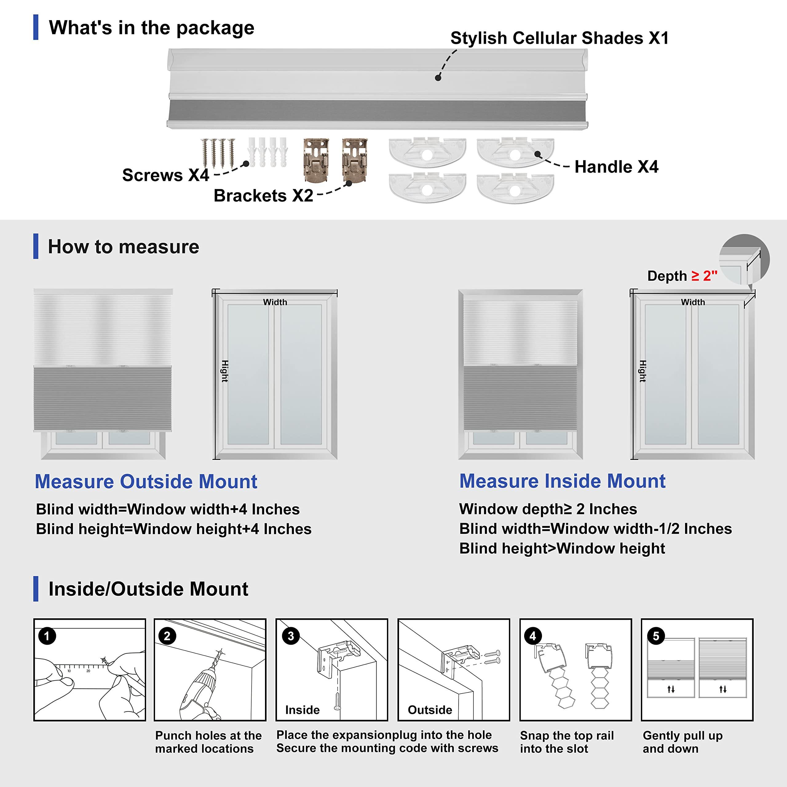 HOTSOON Day Night Cellular Shades Blackout Light Filtering Cellular Blinds Cordless 2 Shades in 1 Honeycomb Blinds for Windows, White, 23" W x 40" H