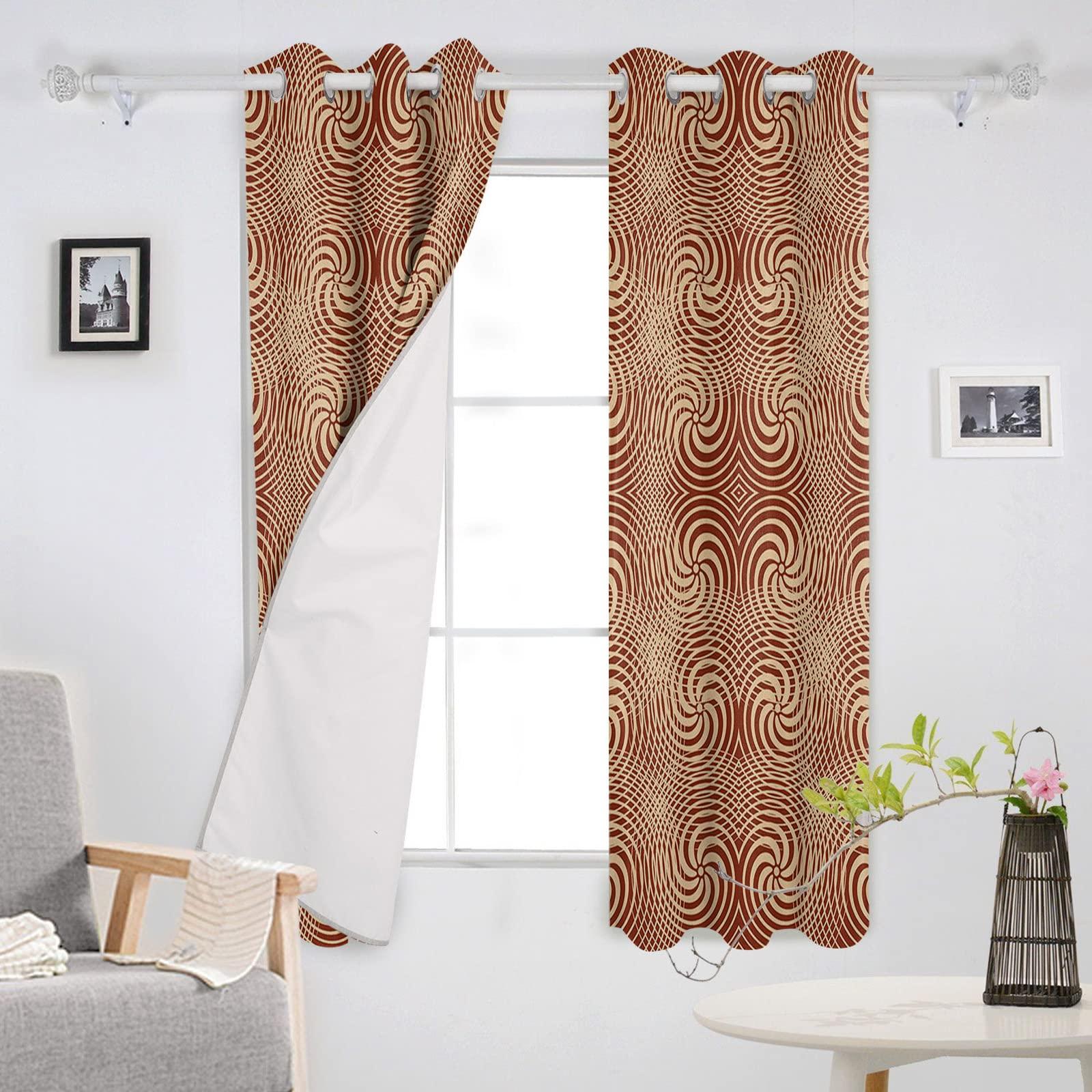 BOBOWUNY BOBOWUNY Brown Beige Moire Blackout Curtains 90 Inches Length, Modern Geometric Abstract Art Window Treatment Thermal Insulated Drapes for Bedroom Living Room 2 Panels 104x90 Inches