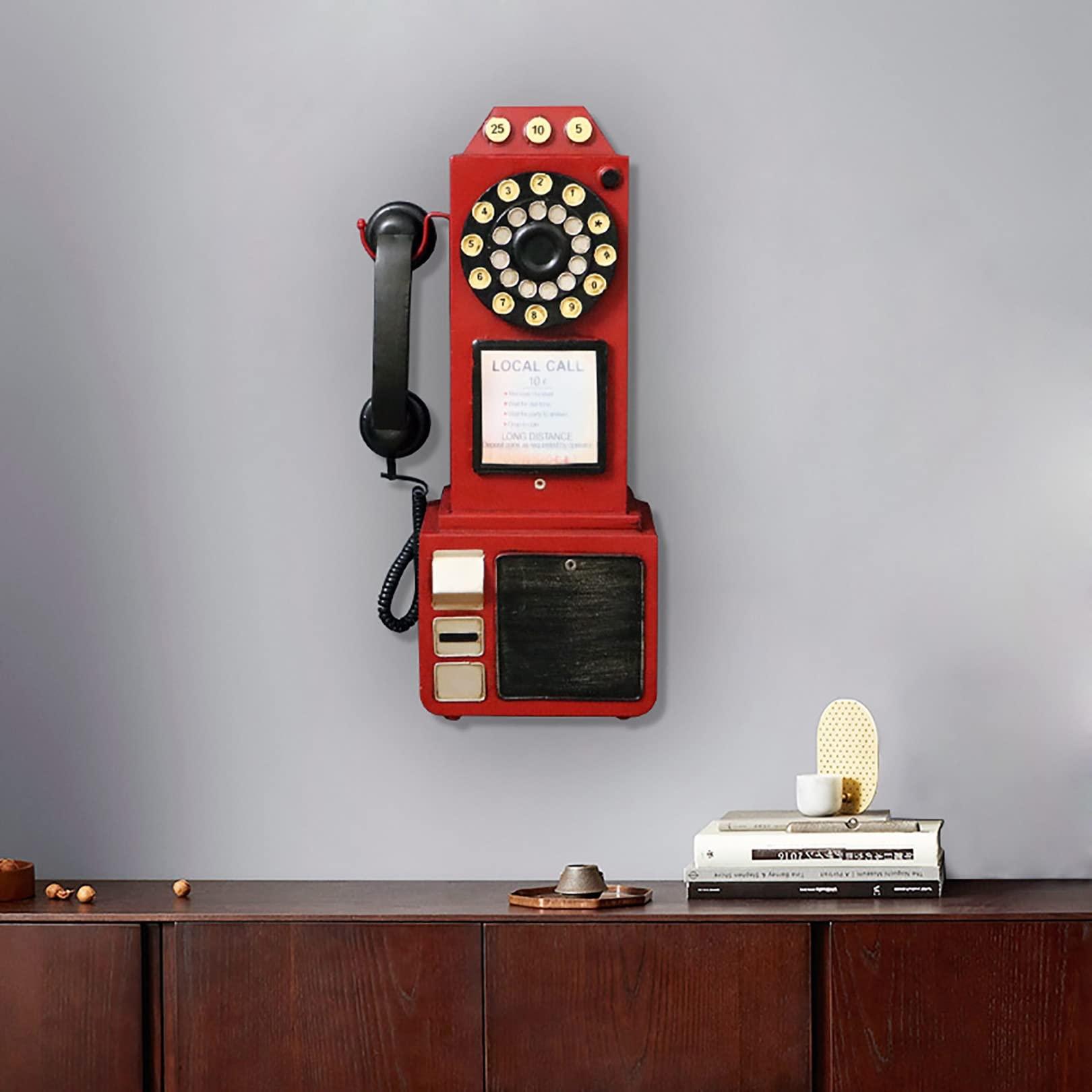DIOB Decorative Telephones Model Retro Wall Mounted Phone Decoration Antique Vintage Rotary Dial Office Phone Ornament (Color : Red)