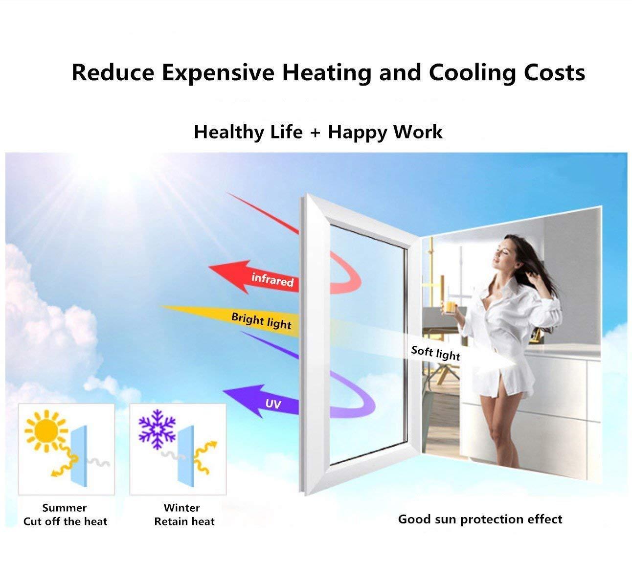 Kinsolar Reflective Privacy Window Film One Way Mirror Film Self-Adhesive Heat Control Window Tint Vinyl Sun Blocking for Glass See Out not in, 35.4Inch x 16.5Feet, Gold Silver