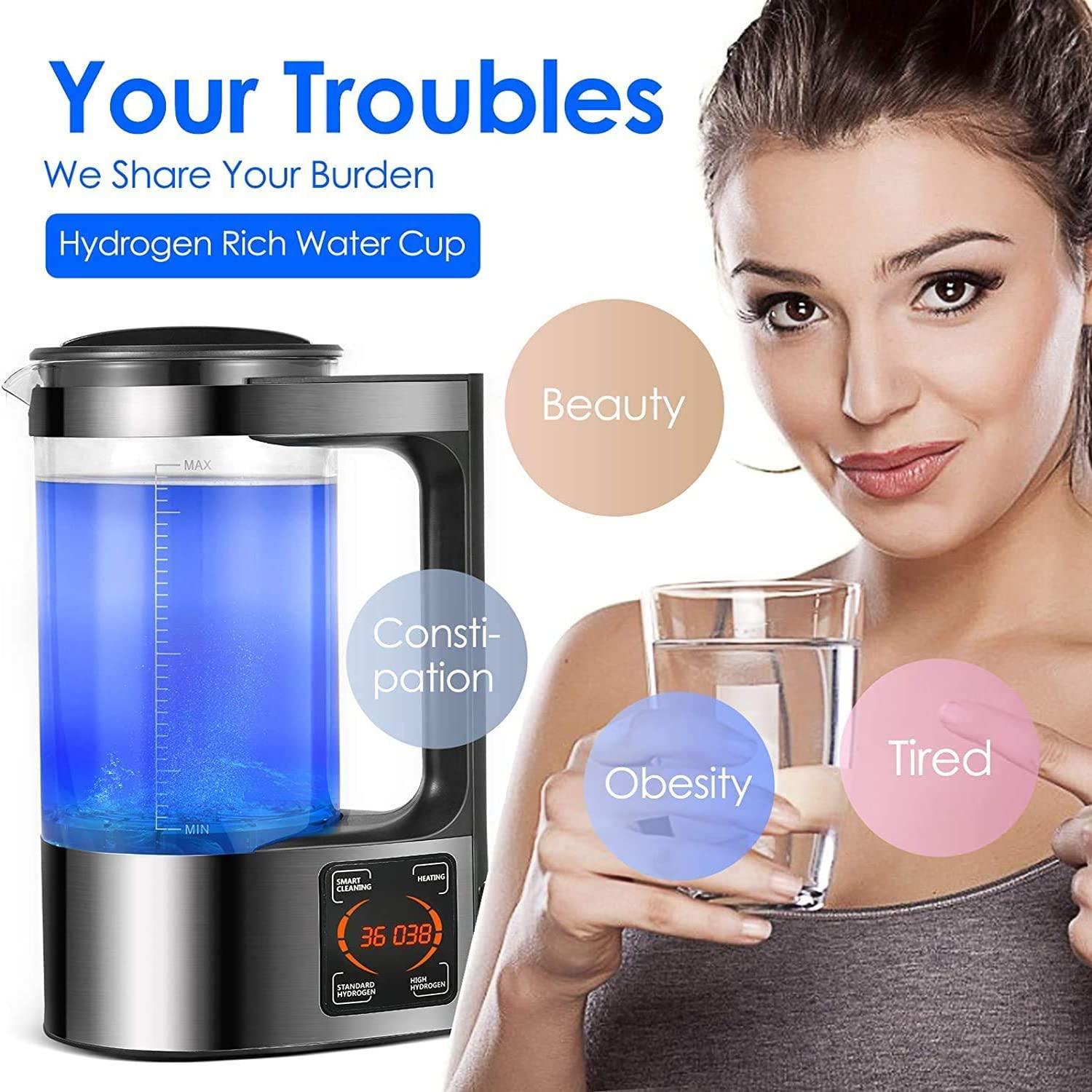 BDYING [Upgraded Version] BDYING Hydrogen Water Generator with New SPE and PEM Technology,2L Large Capacity Hydrogen Alkaline Water Pitcher Maker Machine,Make Hydrogen Content up to 1500 PPB