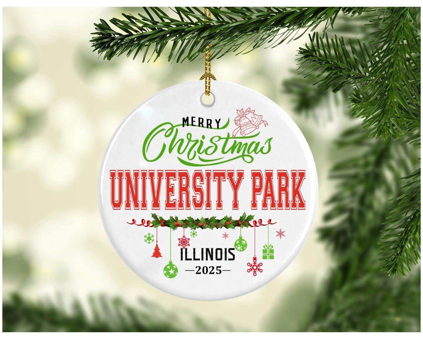 Generic Christmas Ornaments 2024 Gifts Hometown University Park Illinois Xmas Tree Decorations Ornaments University Park IL Souvenir Gift for Family Keepsake Rustic 3\" White