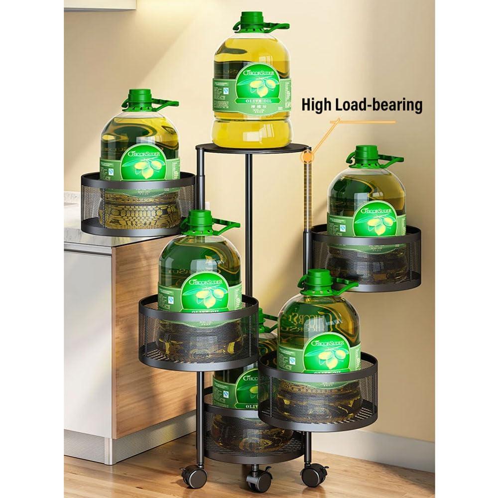 Johofiow Johofiow 5 Tier Vegetable Basket Large Storage Rack with Wheels, Rotating Metal Kitchen Storage Basket Rolling Cart with Metal Top Lid, Wire Basket Organizer for Potato Onion Bread Banana