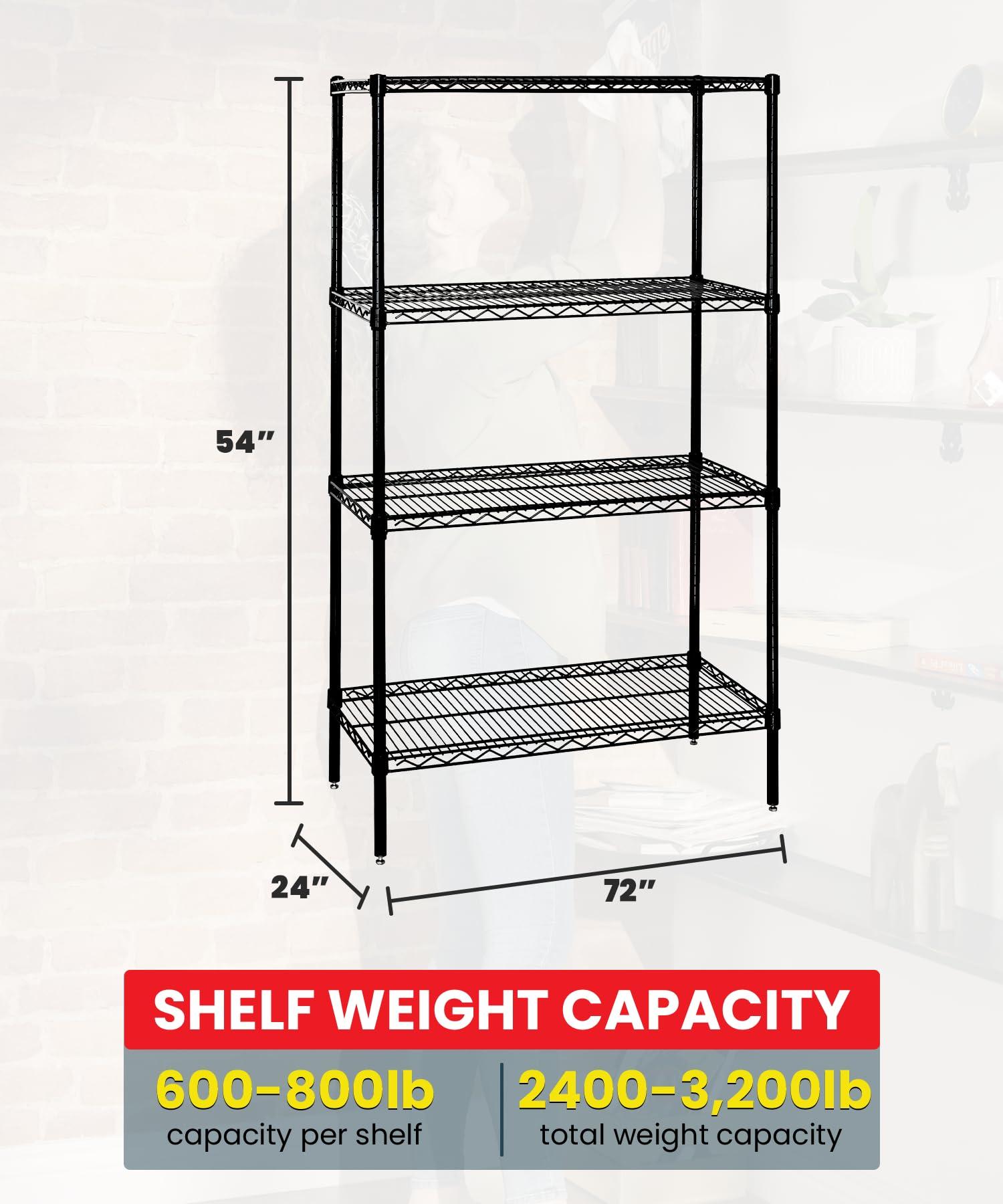 QUANTUM STORAGE SYSTEMS Quantum Storage Systems WR54-2472BK Starter Kit Wire Shelves Black Epoxy 4 Shelves 54" H x 72" W x 24" D