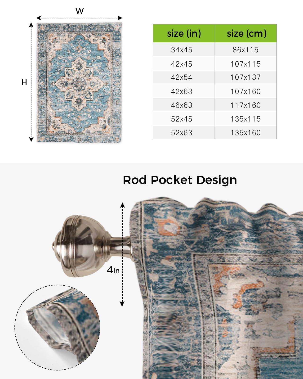 RisQiten RisQiten Blue Boho Balloon Curtains for Bedroom/Front Door/Bathroom, Middle Century Abstract Art Western Geometric Tie Up Curtains 63 Inch Length Kitchen Curtains Shades for Windows 46\"x63\"