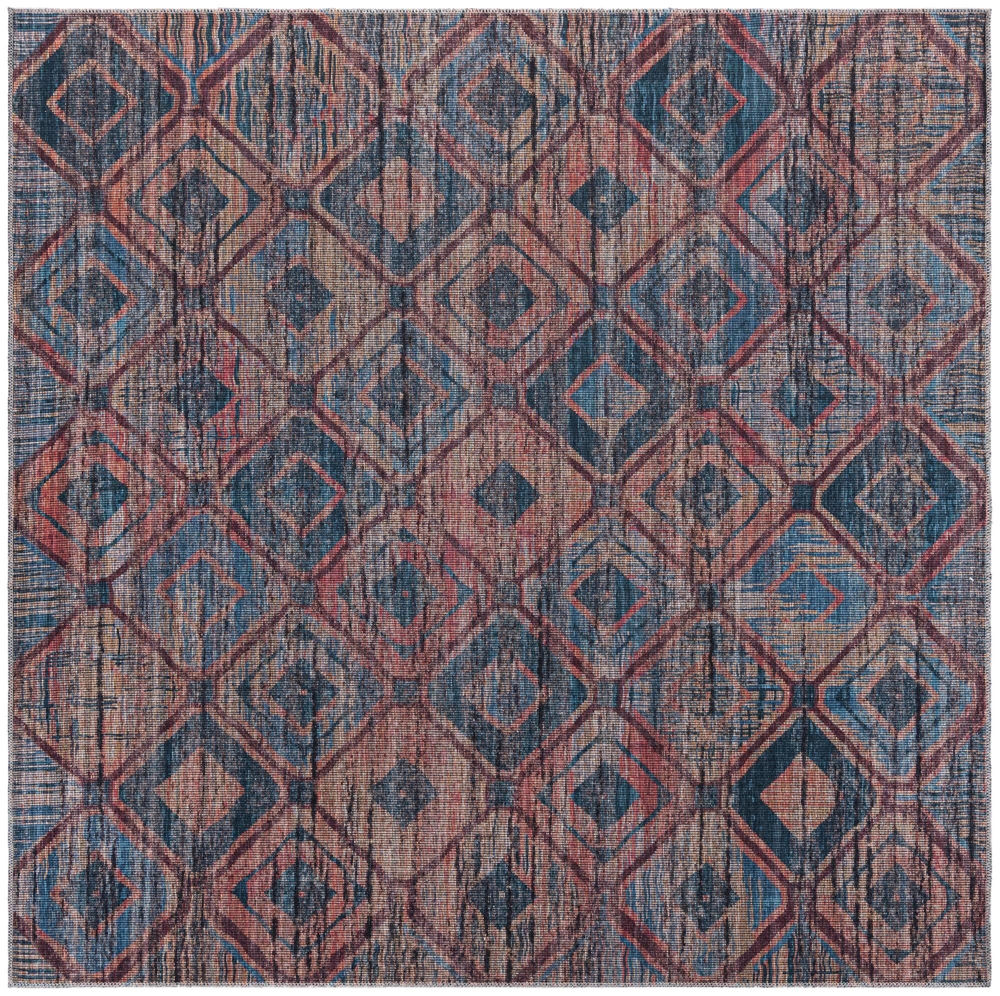 Rugs.com Rugs.com Sisu Collection Washable Rug 7 Ft Square Blue Flatweave Rug Perfect for Living Rooms, Kitchens, Entryways