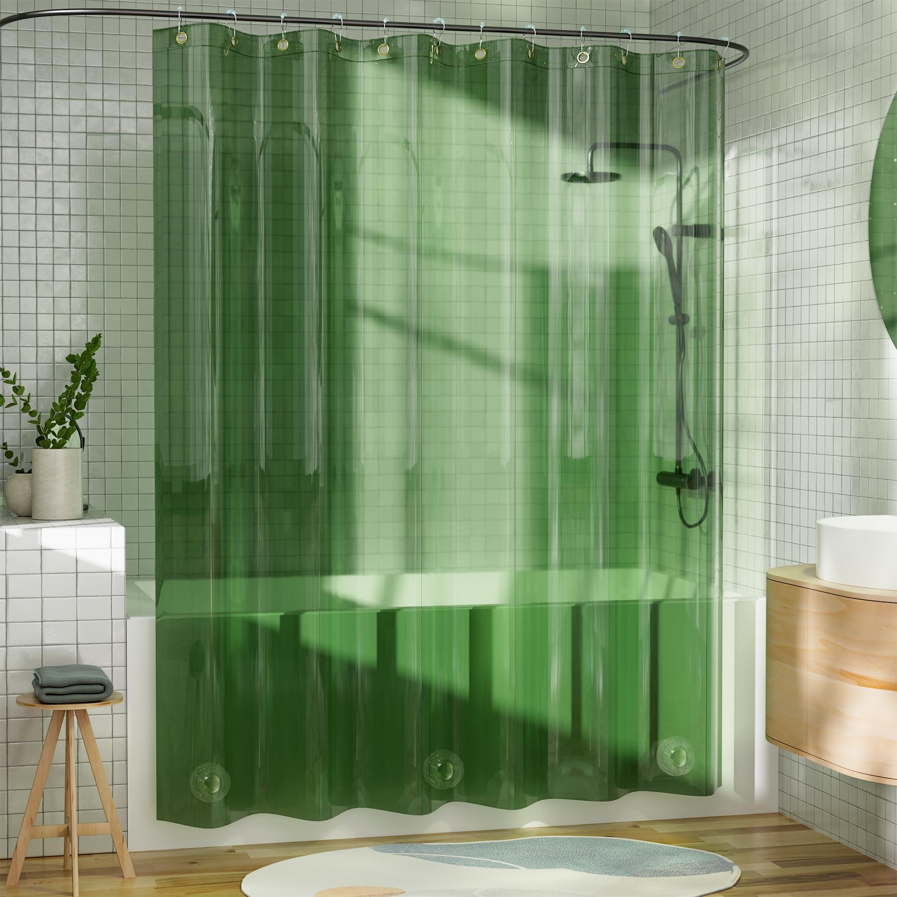 AmazerBath AmazerBath Shower Curtain Liner, 100% EVA Soft Clear Green Heavy Duty Shower Curtain and Liner 2-in-1, 72x72 Luxury Plastic Weighted Bathroom Shower Liner, 12 Rustproof Grommets & 3 Heavyweight Stones