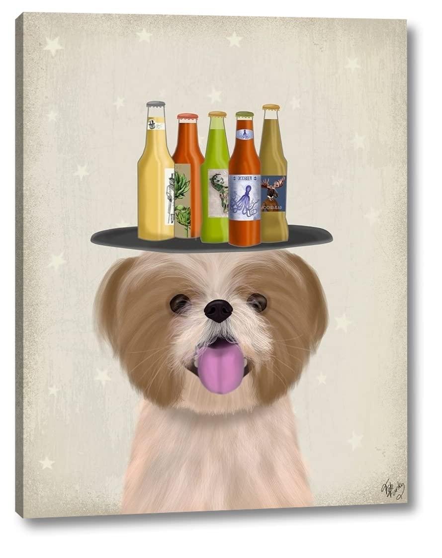 Canvas Art USA Shih Tzu Beer Lover by Fab Funky - 30\" x 38\" Canvas Art Print Gallery Wrapped - Ready to Hang