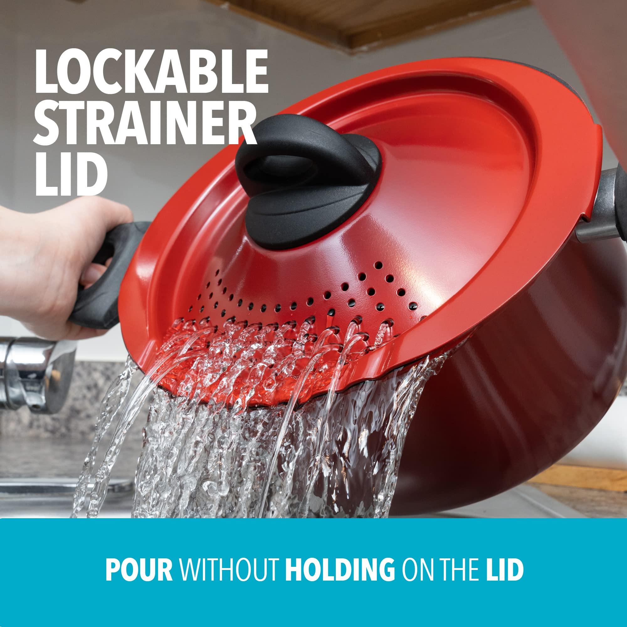 Bialetti Bialetti 5.5 Quart Pasta Pot with Strainer Lid, Red Elongated Oval Pot for Longer Spaghetti, Lasagna, Penne & Farfalle Noodles, Heat Resistant Handles & Nonstick Interior, Large Pot for Cooking