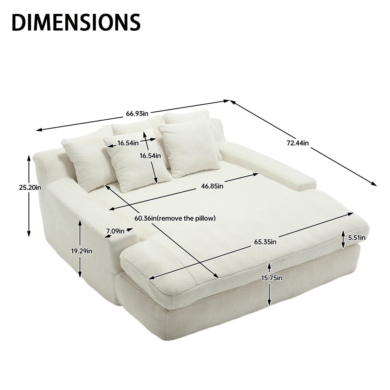 GEEVIVO Oversized Chaise Lounge Chair Indoor,52" Upholstered Cozy Chenille Sofa,Comfy Cloud Sofa with 5 Pillows,Modern Lounge Couch,Deep Seat Sofa,Loveseat Sleeper Chair Sofa Bed for Living Room(White)