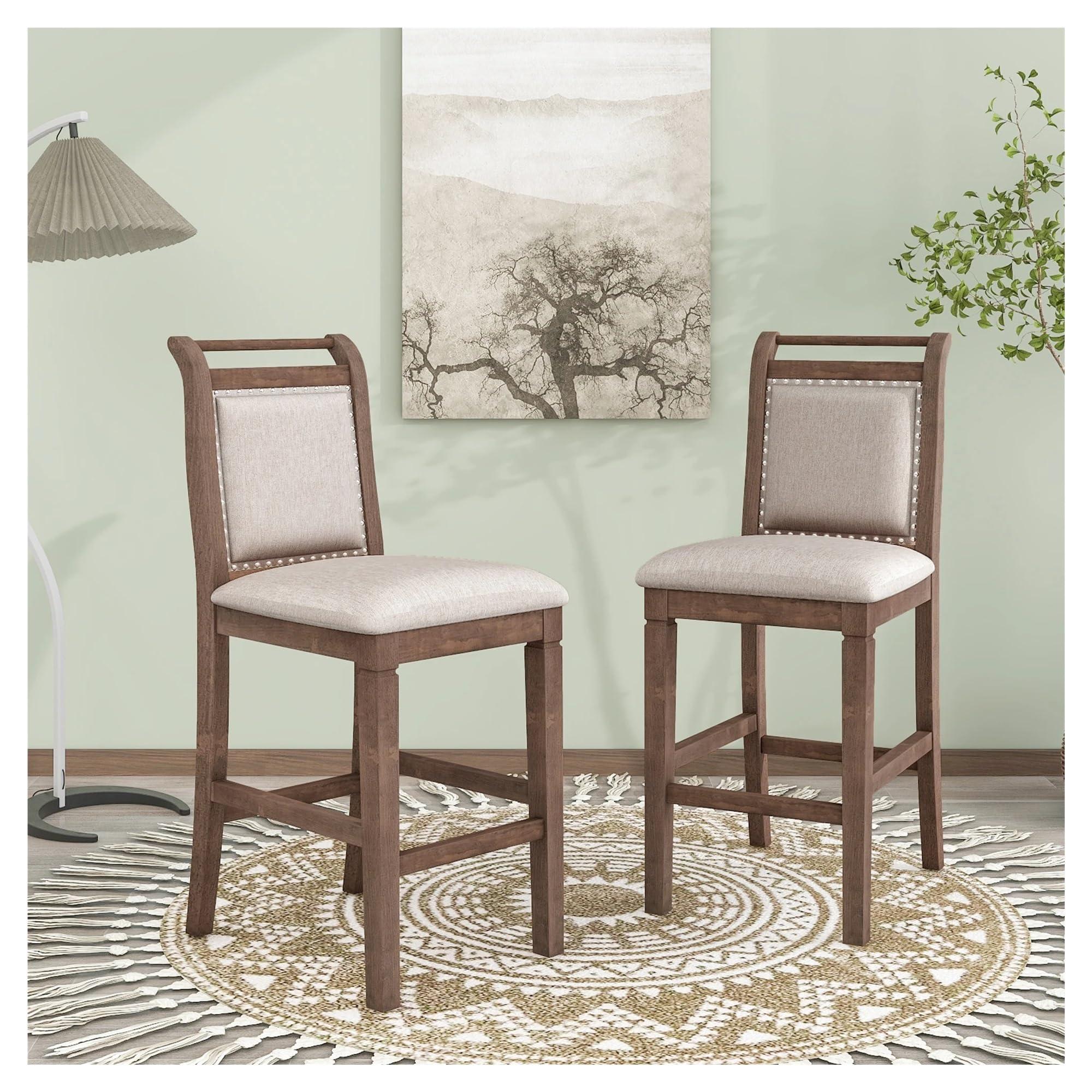 SUSUROSE SUSUROSE 3-Piece Wood Counter Height Drop Leaf Dining Table Set with 2 Upholstered Dining Chairs for Small Spaces,White