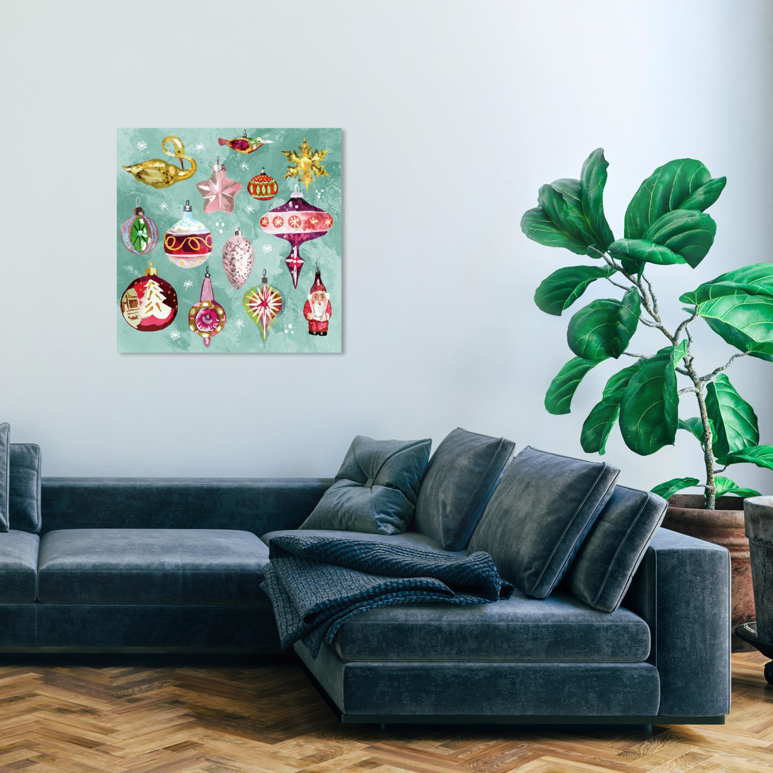 Wynwood Studio Wynwood Studio Holiday and Seasonal Southwestern Wrapped Canvas Art - Ornaments Xmas, Wall Art for Living Room, Bedroom, and Bathroom, 30\" x 30\", Green and Red Home Decor