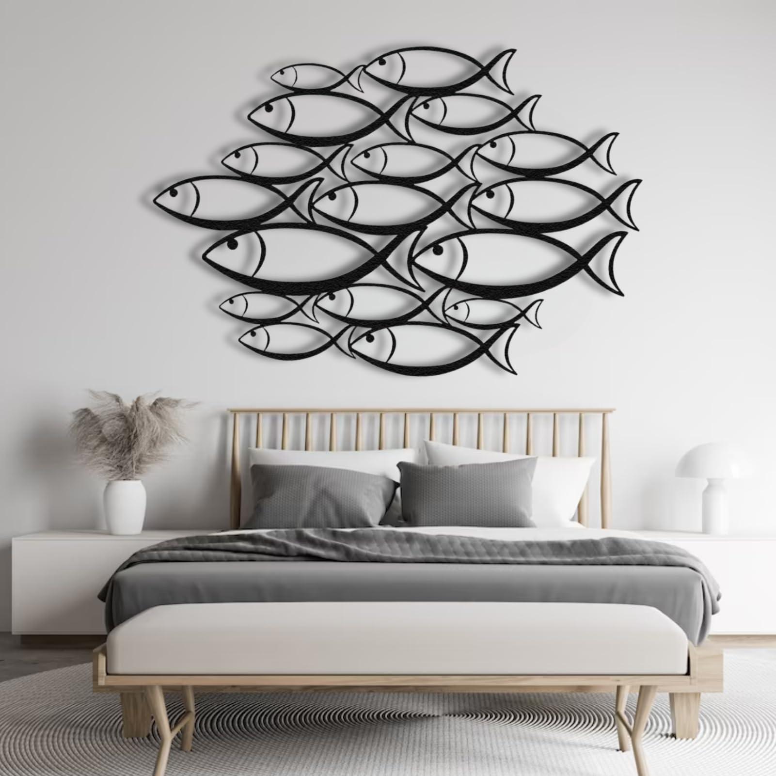 rumloch rumloch School of Fish Metal Wall Art,Fish Metal Wall Art,Metal Fish Art, Nautical Wall Decor, Beach Wall Sign, Fish Wall Hanging, Minimalist Wall Hanging, Home Gift (4730 cm/19"12" in)