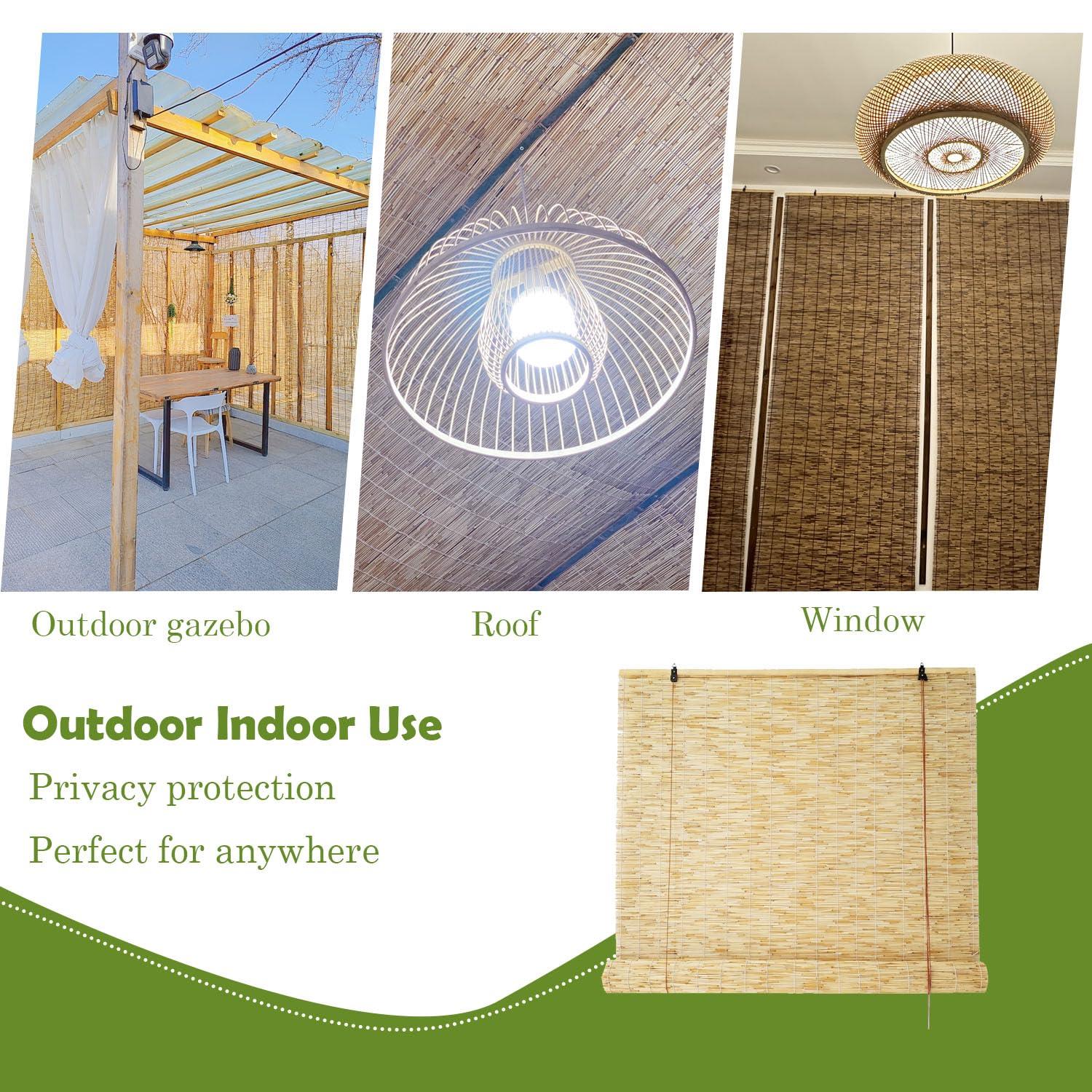 ROE DEER Outdoor Reed Roller Blinds 57x64in (WxH) Bamboo Shades Roman Roller Blinds for Patio Terraces Balconies Porch Windows Reed Roll-Up Blind Shades,Brown