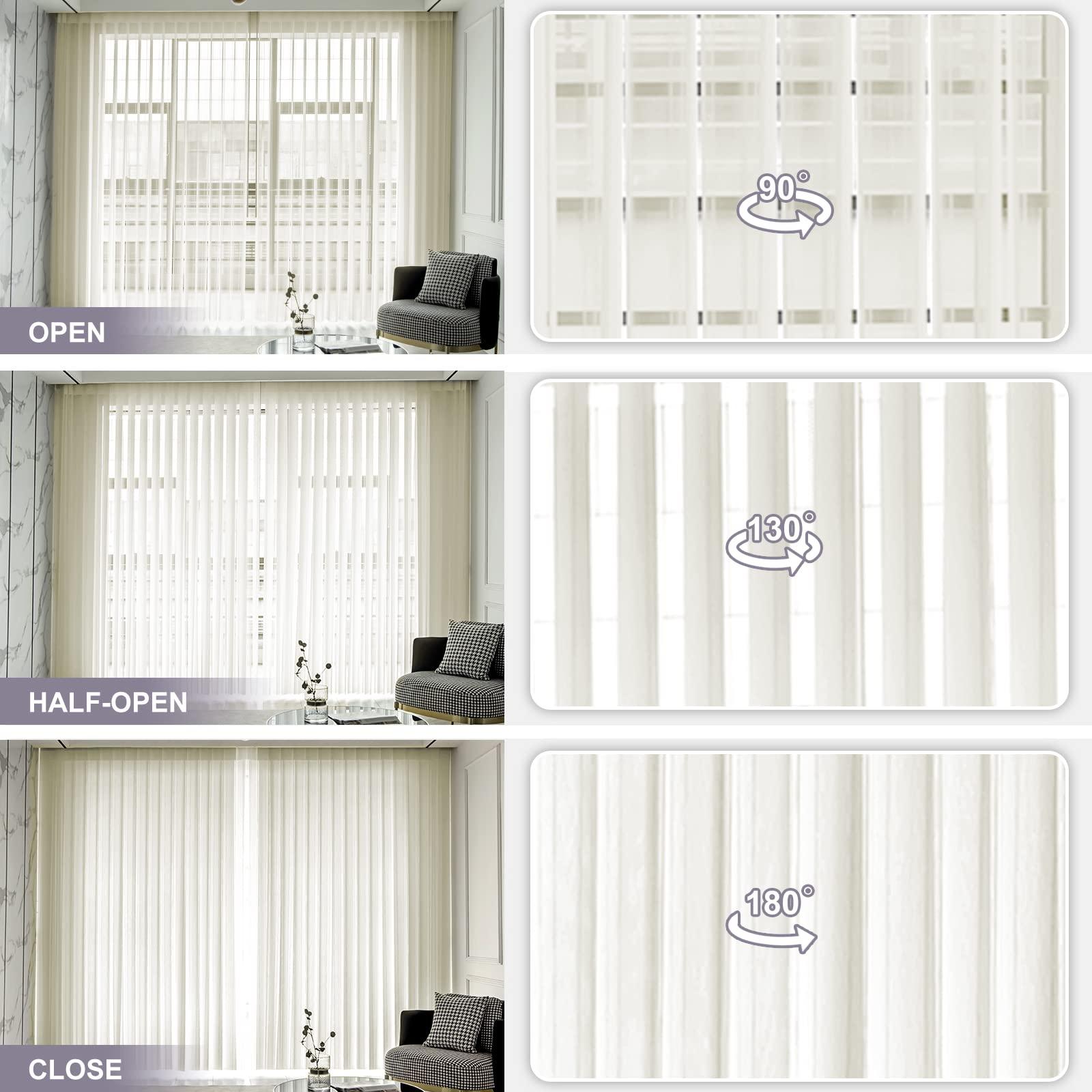 Graywind Graywind Manual Sheer Vertical Blinds Custom Size Adjust Light Fabric Sheer Free Wand Control Privacy Light Filtering Track Slats Set for Patio Sliding Glass Door Large Window (Striped Beige)