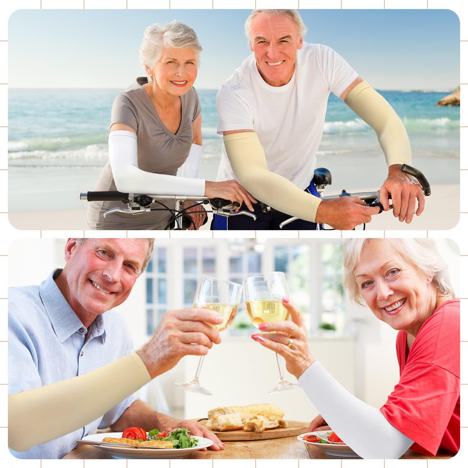 Janmercy Janmercy 8 Pairs Elderly Skin Thin Protector Sleeves Bruise Abrasions Protective Arm Sleeve (White, Beige)