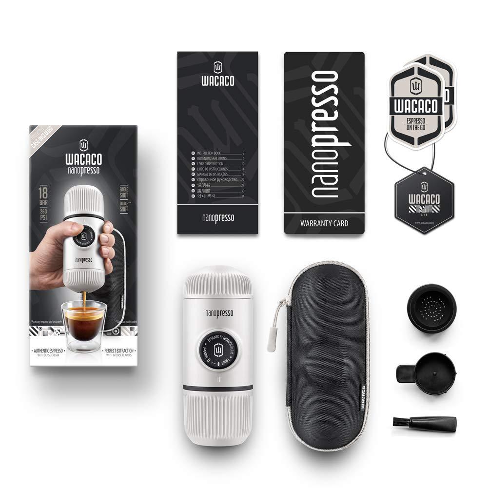WACACO WACACO Nanopresso Portable Espresso Maker Bundled with Protective Case, Upgrade Version, Mini Travel Coffee Machine, Perfect for Camping, Travel and Office (Elements Chill White)