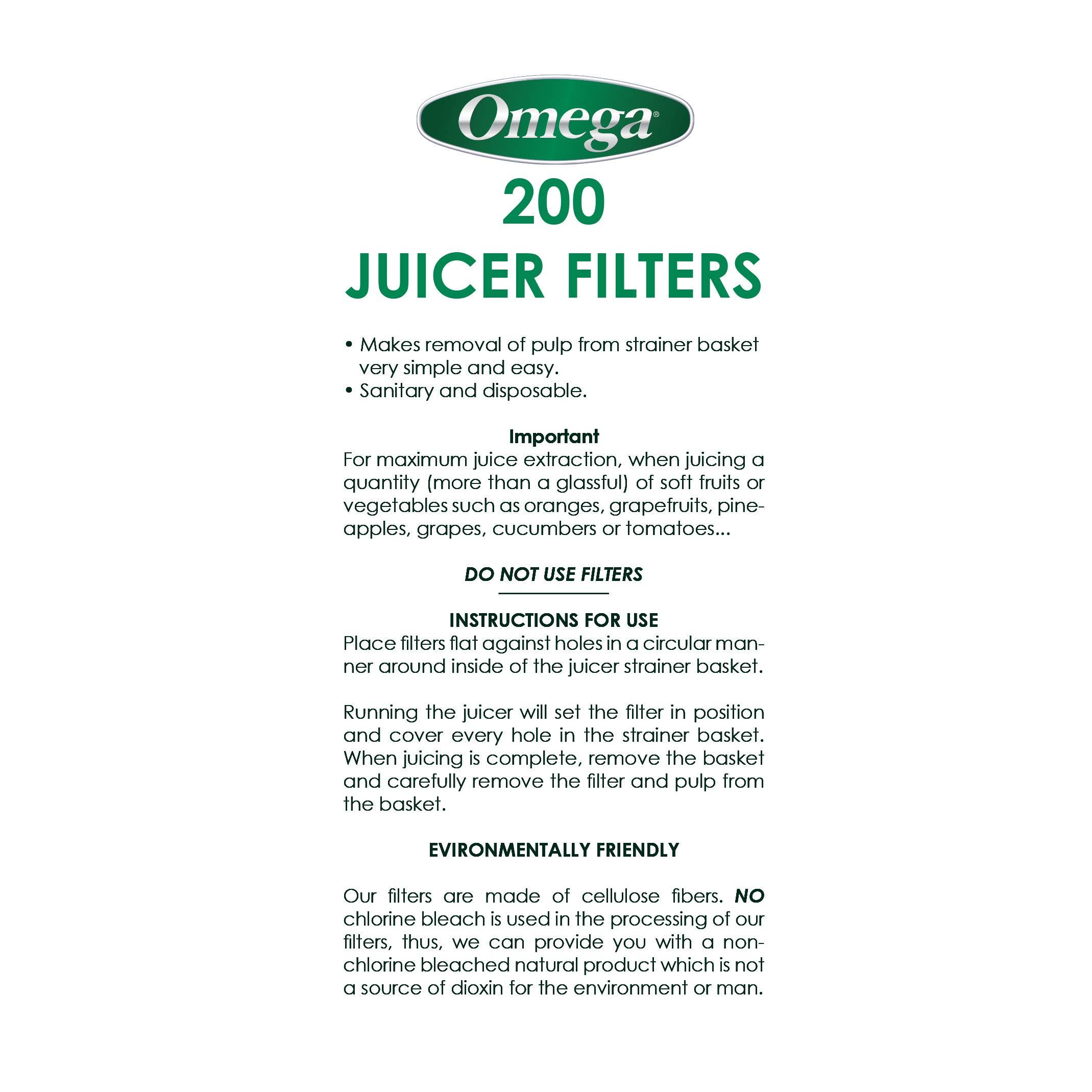 Omega Juicers Omega FILTER Filter Pack for Omega Juicers Models 1000 9000 500, 200-Pack