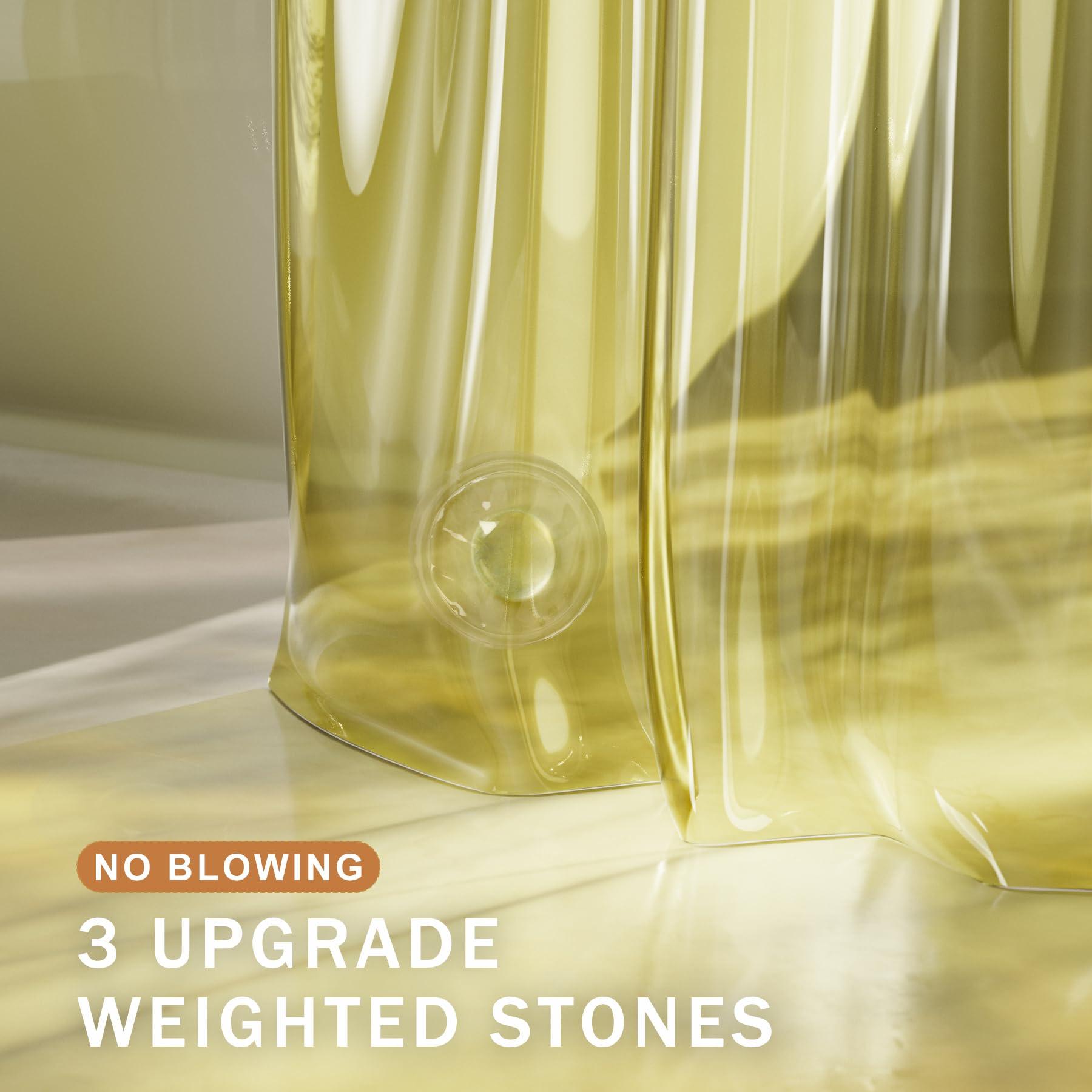 AmazerBath AmazerBath Shower Curtain Liner, 100% EVA Clear Yellow Heavy Duty Shower Curtain and Liner 2-in-1, 72x72 Luxury Plastic Weighted Bathroom Shower Liner, 12 Rustproof Grommets & 3 Heavyweight Stones