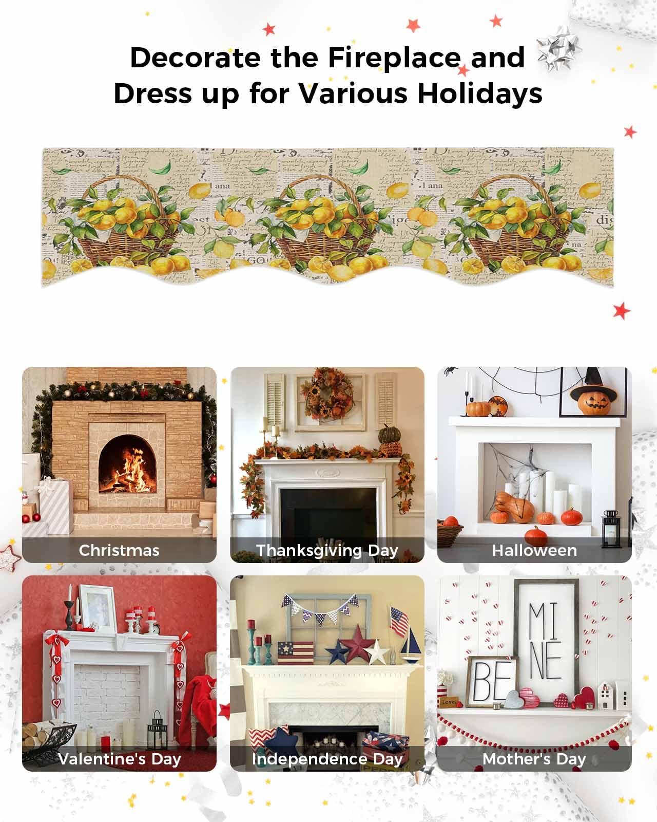 Ocean Party Nature Mantel Scarf for Fireplace 60 x17 Inch Retro Summer Yellow Lemon Fruit Fireplace Mantle Scarves Mantel Cover Runner for Home Living Room Holiday Party Decorations