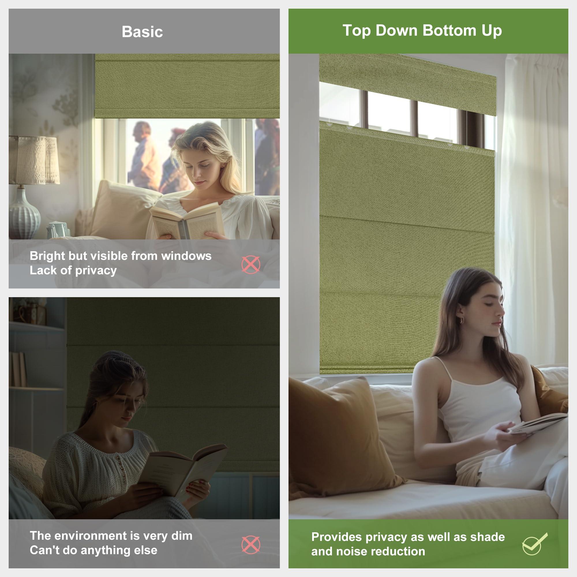 MoDanCeQ MoDanCeQ Top Down Bottom Up Roman Shades for Windows, Blackout Cordless Roman Blinds, Easy to Install Thermal Insulated Window Blind for Kitchen, Green, 31.5" W x 72" H