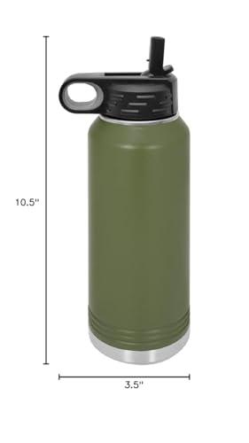 LaserGram LaserGram Personalized Water Bottle, Duck, Stainless Steel Double Wall Vacuum Insulated with Flip Top Straw, Custom Engraved Gift (32oz / 950ml Camo Green)