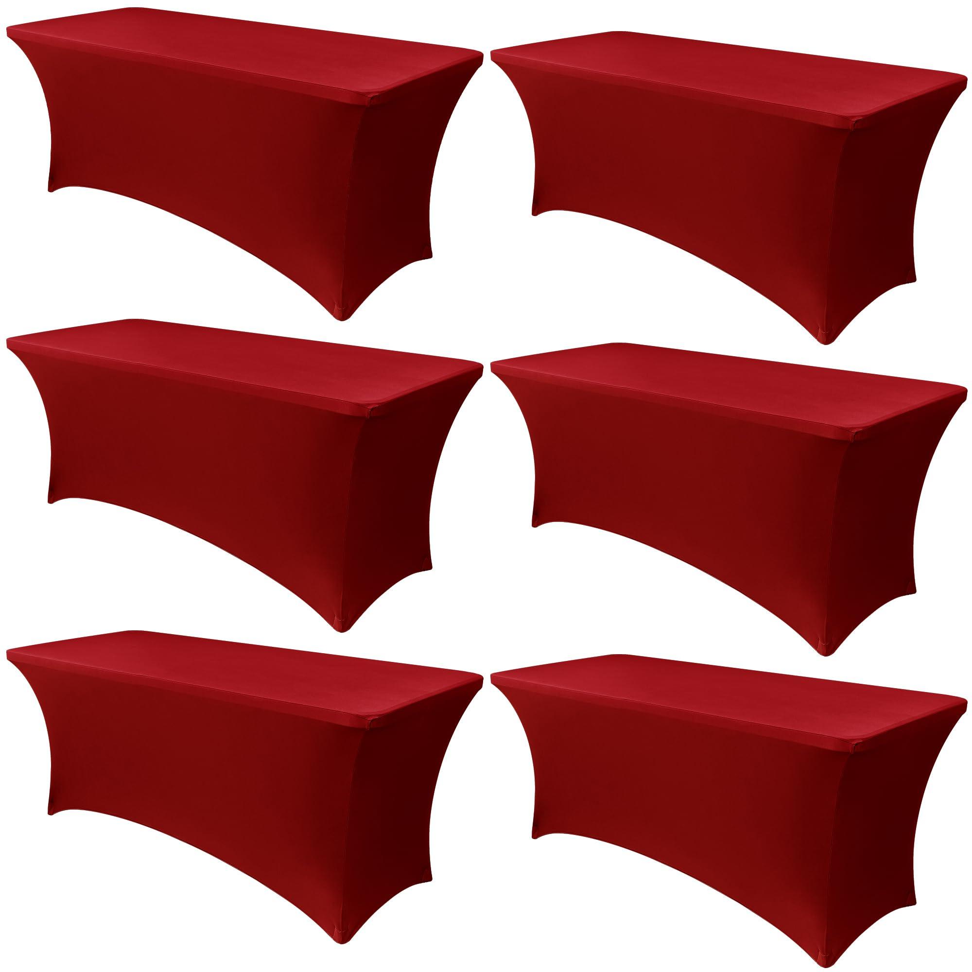 Obstal Obstal 6 Pack Stretch Spandex Red Table Covers for 8 Foot Tables - 8 FT Universal Rectangular Fitted Tablecloth Protector for Wedding, Banquet, Party, 96 Length x 30 Width x 30 Height Inches