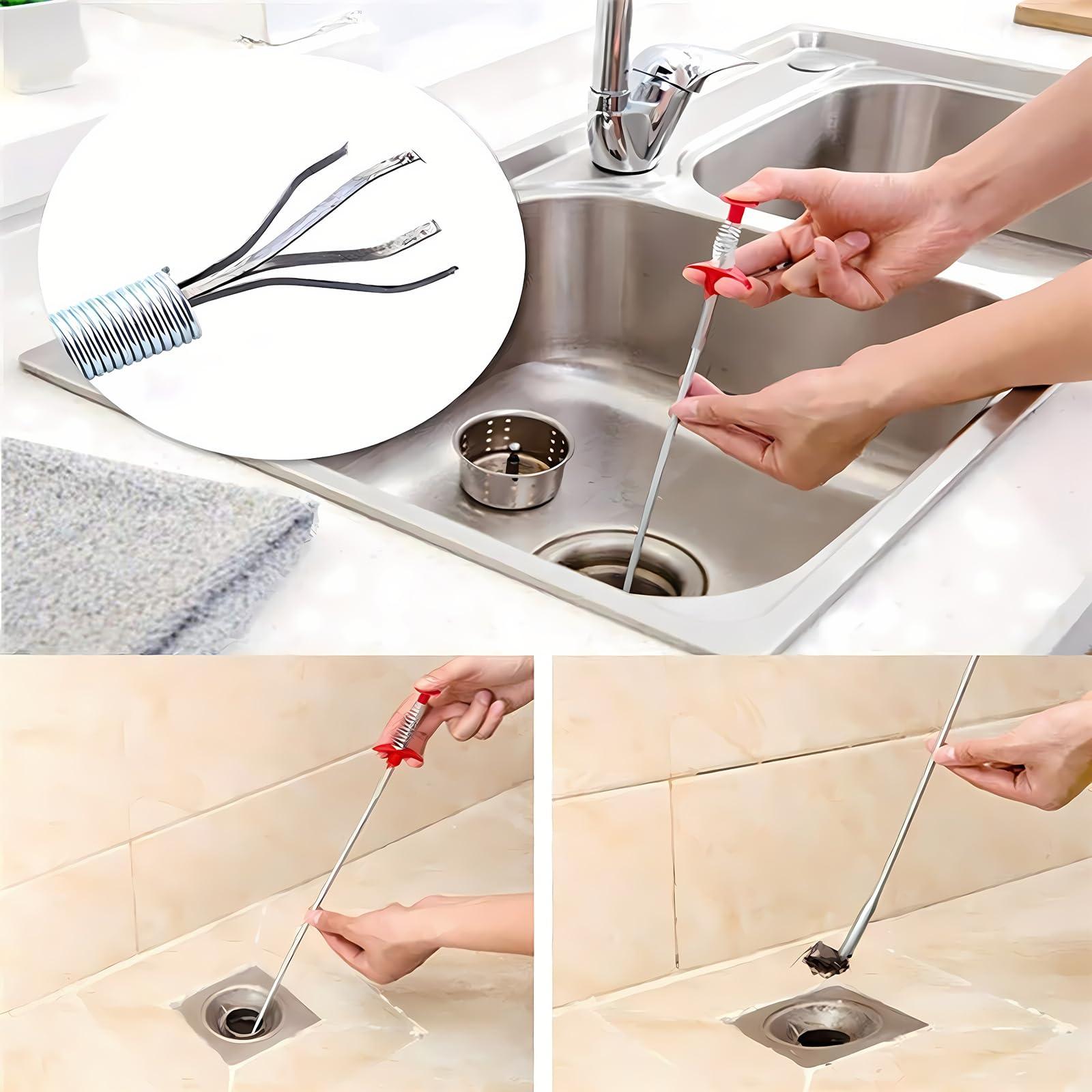 Domejo Drain Snake, Drain Clog Remover - Gutter Cleaning Tools Drain Cleaner for Toilet Sewer Shower Kitchen Bathroom Tub Clogged Drains Opener Cleaning Tool, Flexible Grabber Claw Pick Up Reacher (24 inch)
