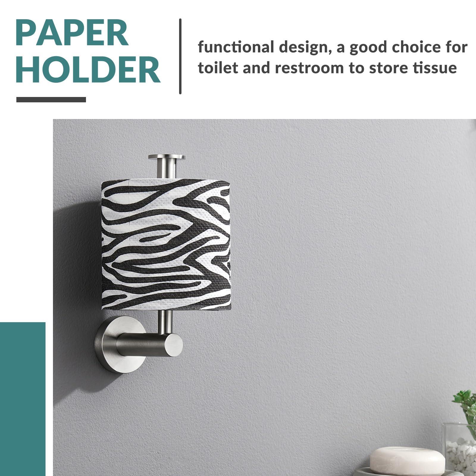 Aomasi Vertical Toilet Paper Holder, Aomasi SUS304 Stainless Steel Toilet Tissue Roll Hanger with Round Plate, Bathroom TP Roll Organizer, Wall Mounted, Brushed Nickel