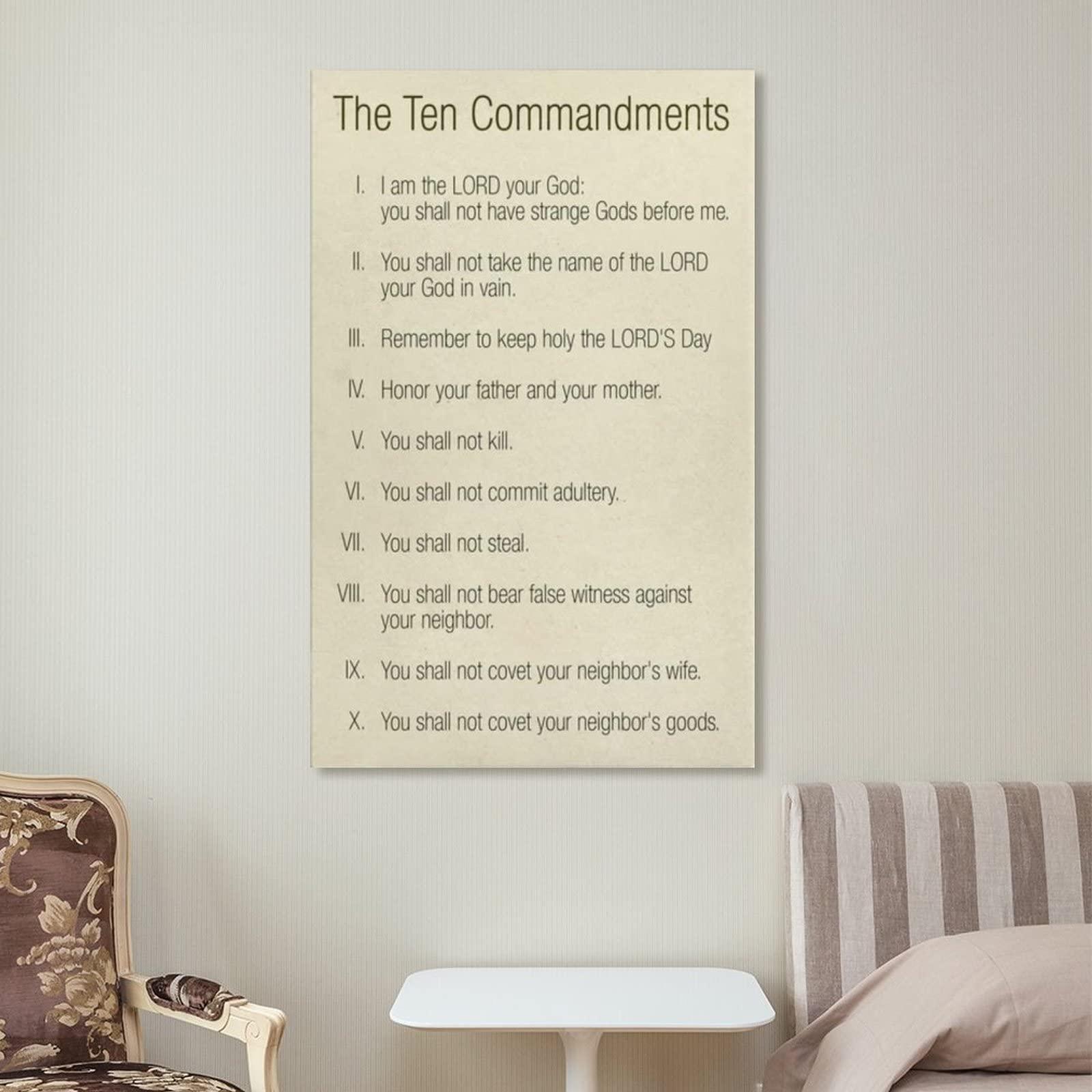 ZHJLUT Posters Ten Commandments Catholic Wall Art Prayer Scripture Wall Art Faith Quotes Poster Canvas Art Poster Picture Modern Office Family Bedroom Living Room Decorative Gift Wall Decor 16x24inch(40x6