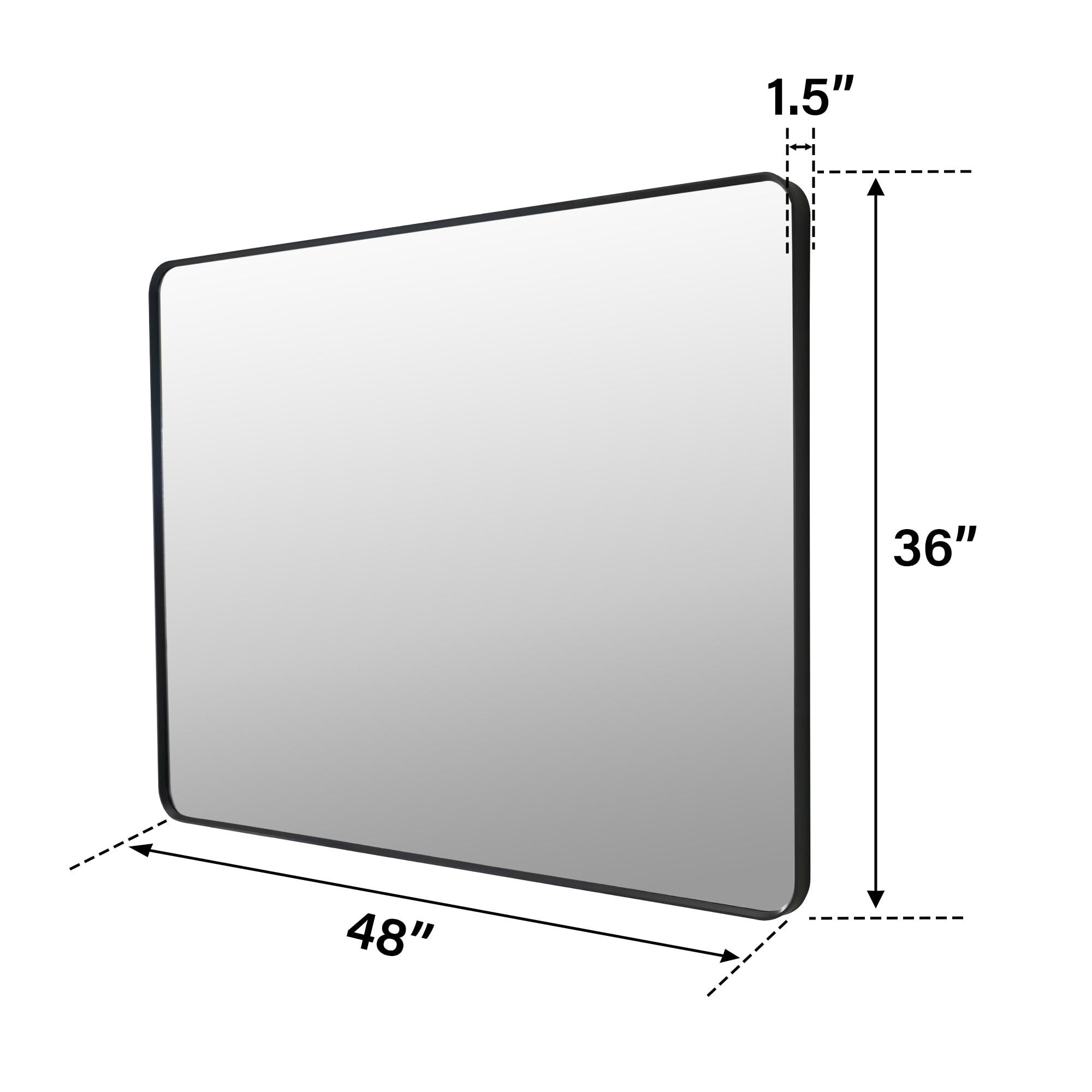 WELLFOR WELLFOR 48 x 36 Inch Bathroom Vanity Mirror, Horizontal/Vertical Mounted, Aluminum Framed Rectangular Wall Mirror, Modern Rectangle Mirror for Bathroom Vanity, Matte Black