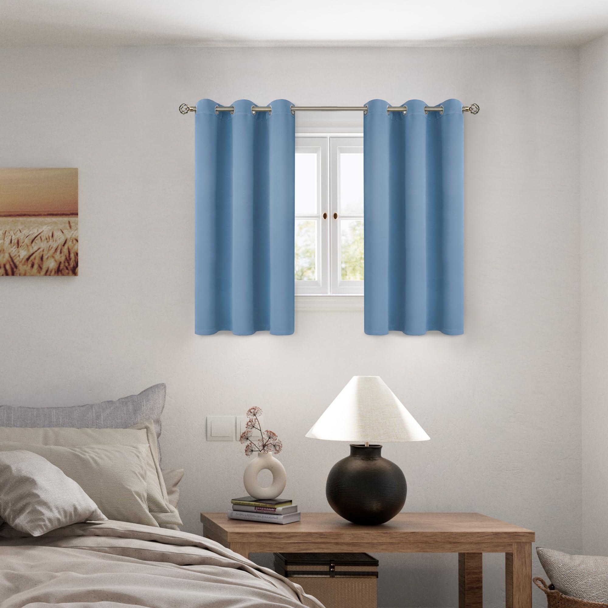 BGment BGment Short 100% Blackout Curtains for Bedroom, Thermal Insulated Energy Efficiency Noise Reducing Grommet Curtains 45 Inch Length with Liner for Small Window 2 Panels Each 42 Inch Wide, Denim Blue