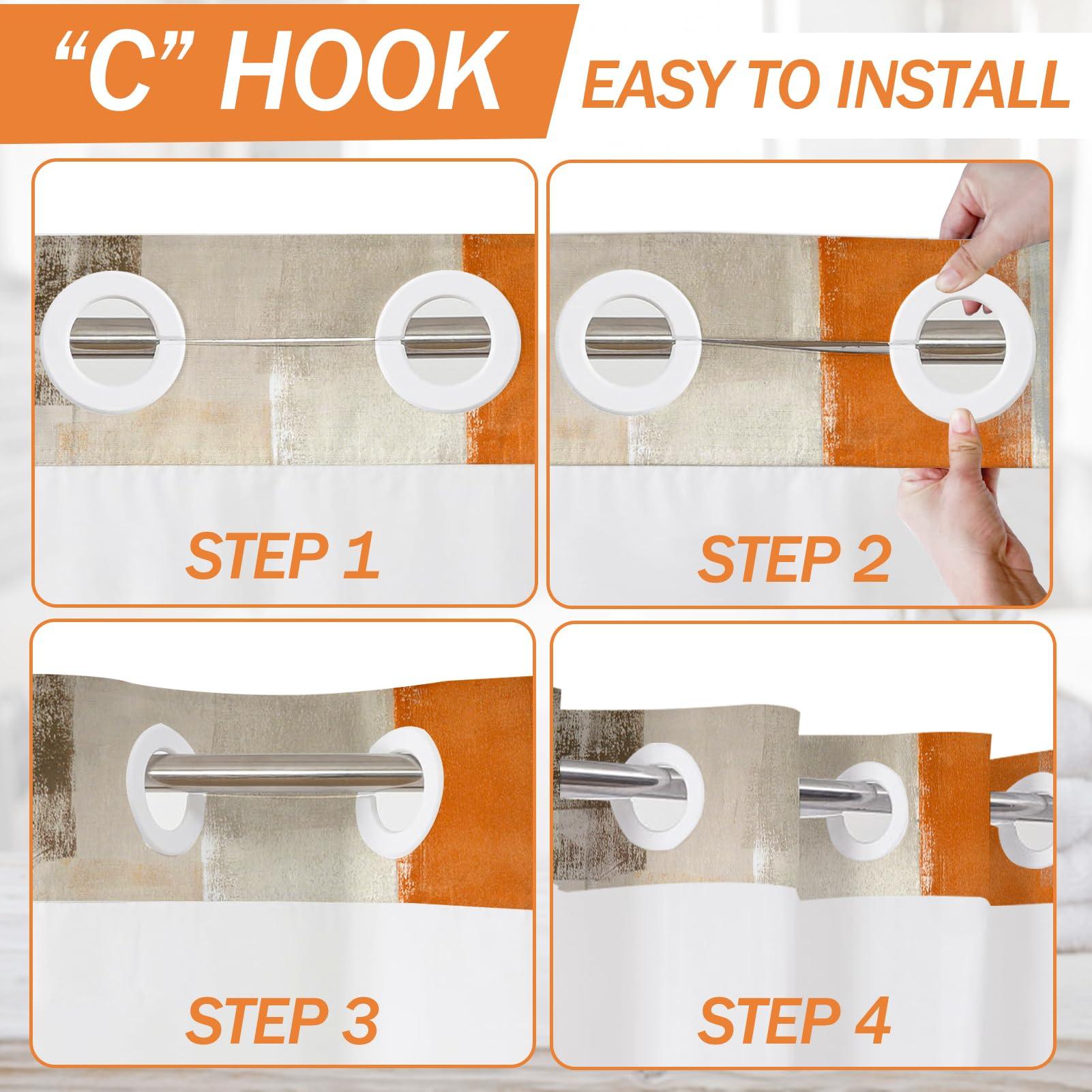 Lnond Lnond No Hook Shower Curtain with Snap in Liner, Abstract Hookless Shower Curtain, Orange Grey Shower Curtain No Hooks,Machine Washable, 71\" (W) X 74\" (H)