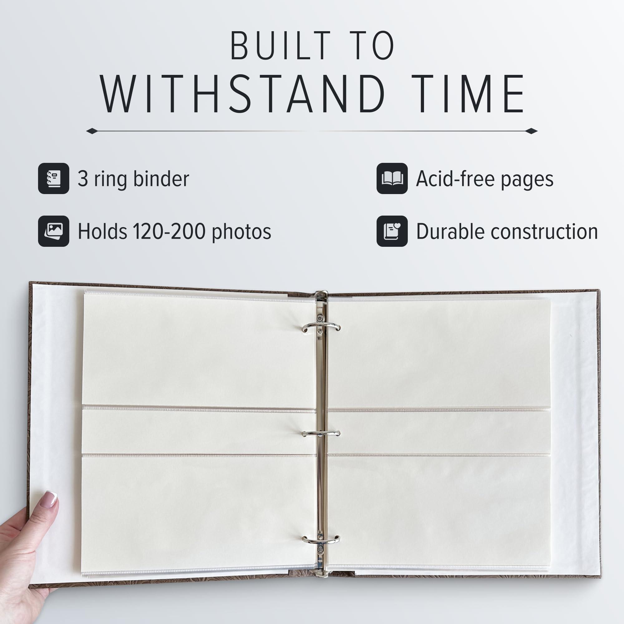 Gallery Leather Gallery Leather Photo Album 4x6-3 Ring Binder Photo Album, 60 Pages for 120 Photos, Fillable, Can Fit 8x10 and 5x7 Photos, Handcrafted - Acadia Tan - 11.75 x 10.5 \", Gallery