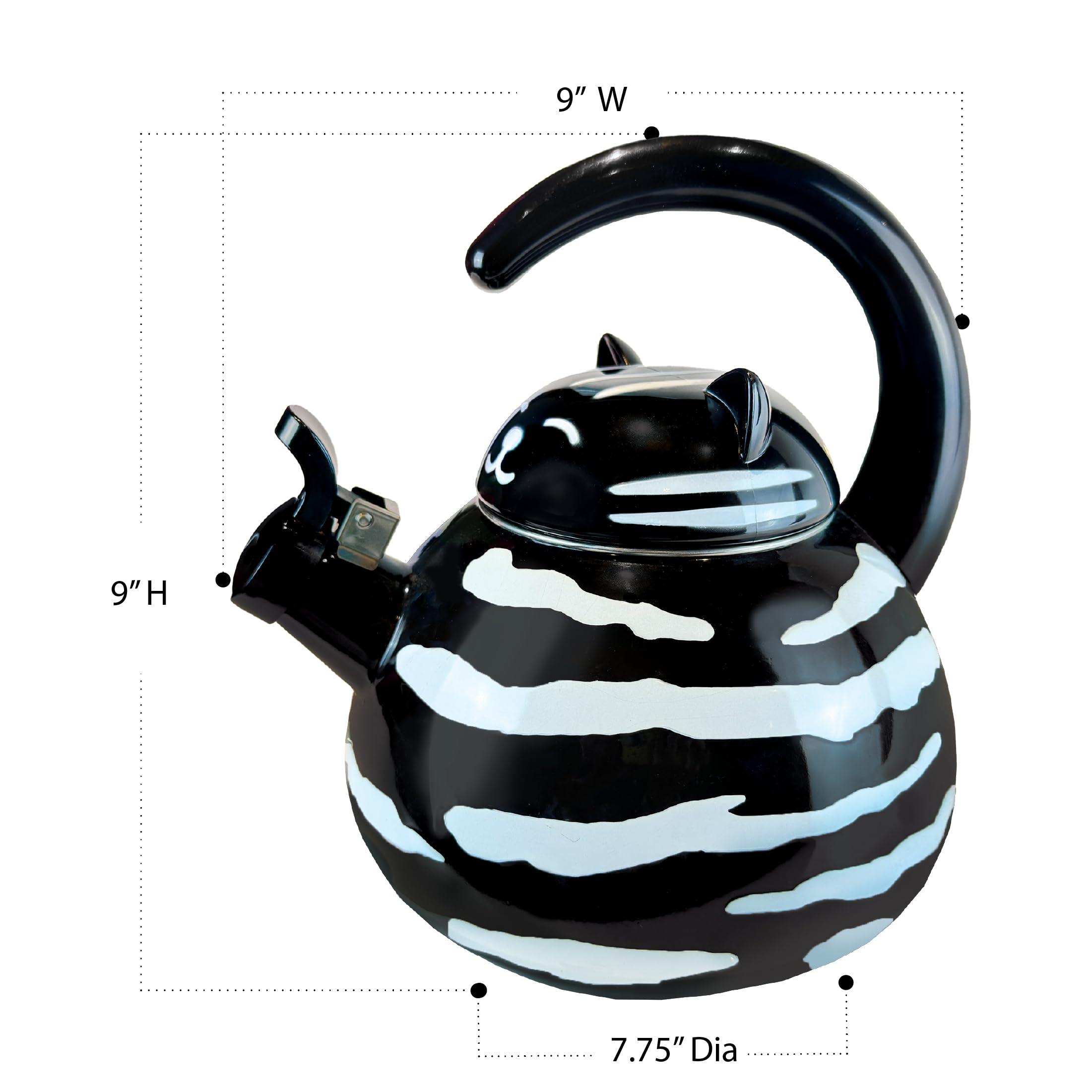 Trenton Gifts Trenton Gifts Whistling Tea Kettle - Enamel on Steel Black Cat Decor - Cute Animal Stovetop Kettle - 2.1 Quart Tea Pots