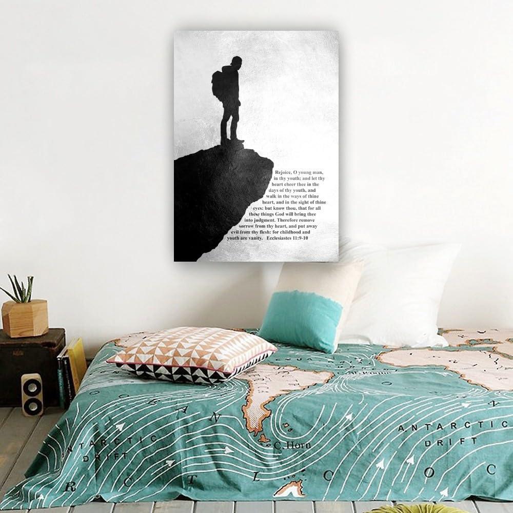 Deneest Deneest Ecclesiastes 11 9 10 Bible Quotes Wall Art Scripture Posters Art for Hallway Giclee Pictures Painting Panels Vertical Canvas Bedroom (12.00\'\'x16.00\'\',Framed)
