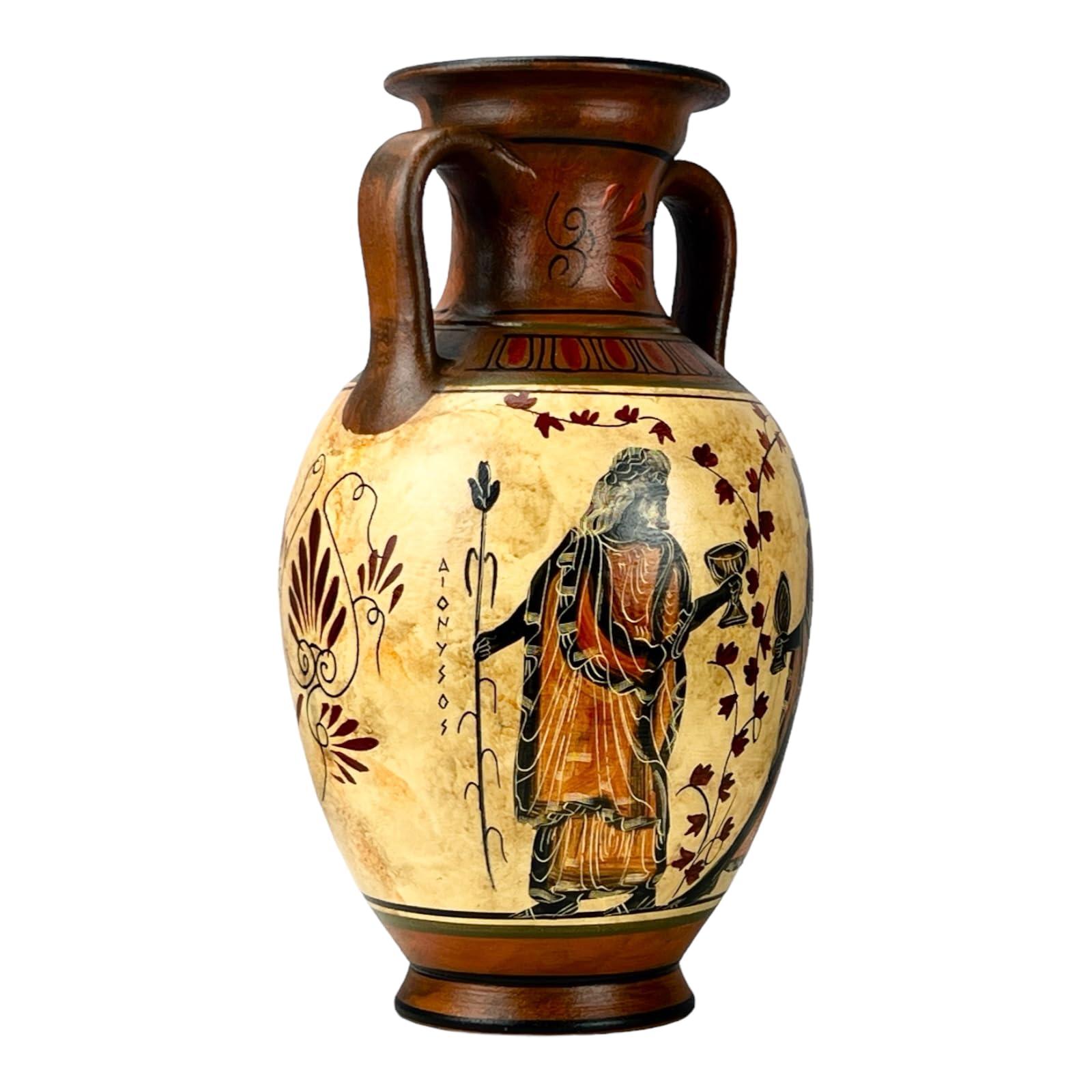 greekartshop Ancient Greek Vase Amphora Goddess Athena & Aphrodite & God Dionysus 10.24\'\' Handmade Ceramic Red & Orange Round Vase