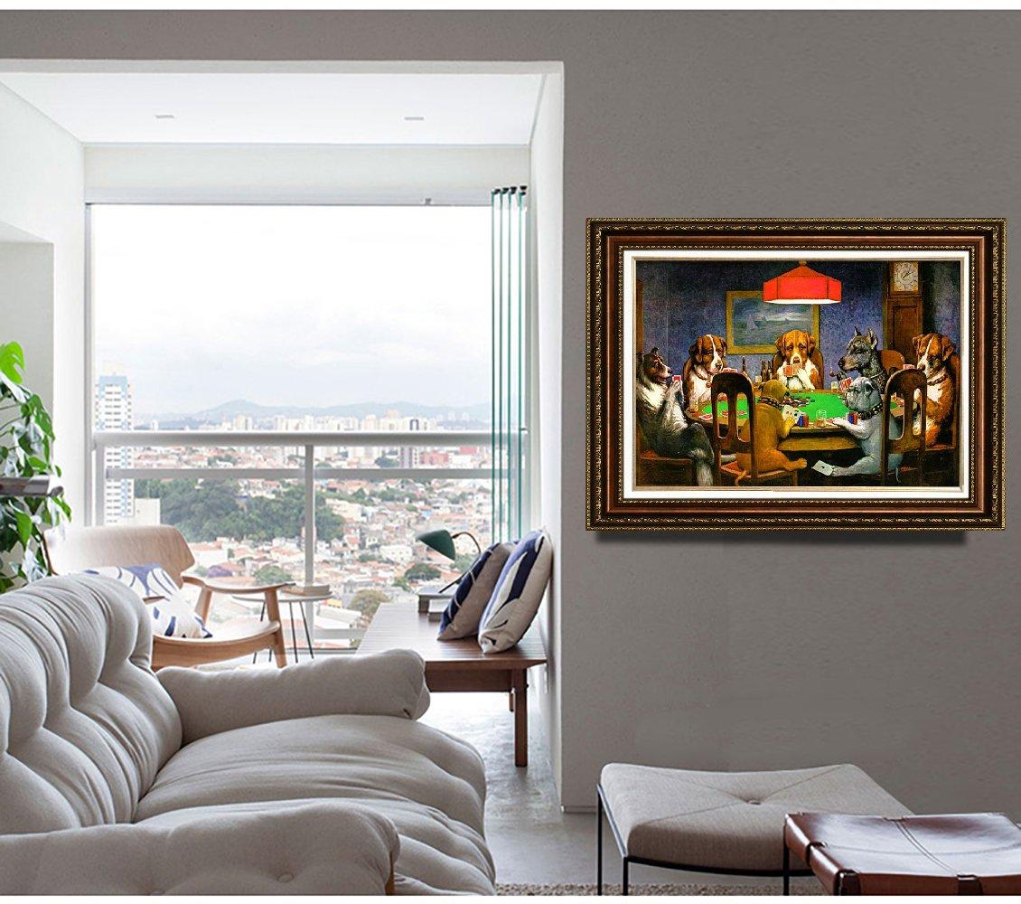 Eliteart ELITEART-Dogs Playing Poker by Cassius Marcellus Coolidge Oil Painting Reproduction Giclee Wall Art Canvas Prints-Framed Size:22\"x26\"