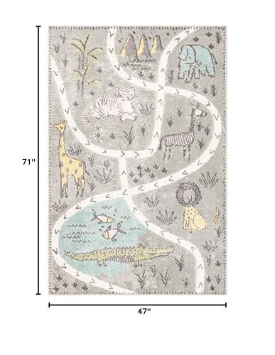 Unique Loom Unique Loom Whimsy Kids Collection Area Rug - Crocodile (3' 11" x 5' 11" Rectangle, Gray/Black)